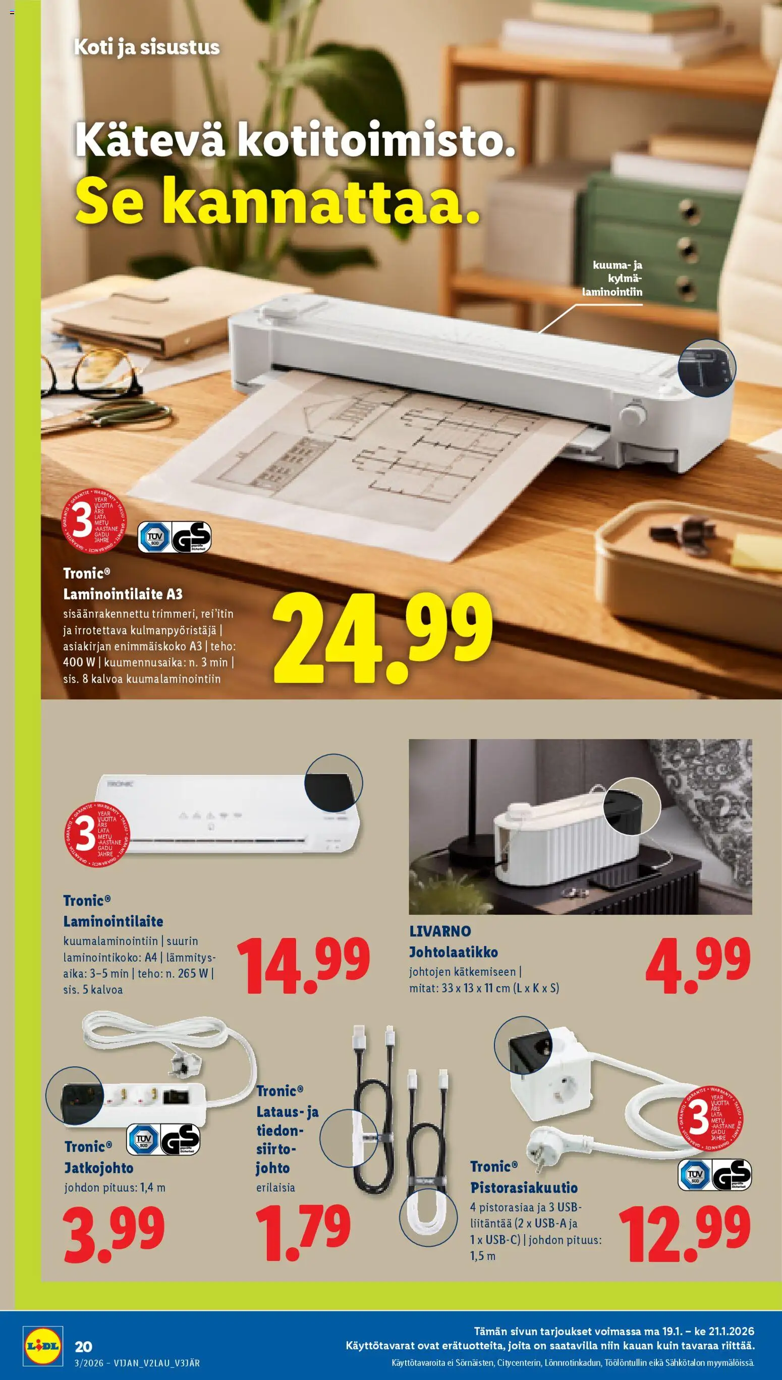 Lidl tarjoukset - Tampere – voimassa 15.01.2026 alkaen | Sivu: 26 | Tuotteet: USB, Jatkojohto, Laminointilaite