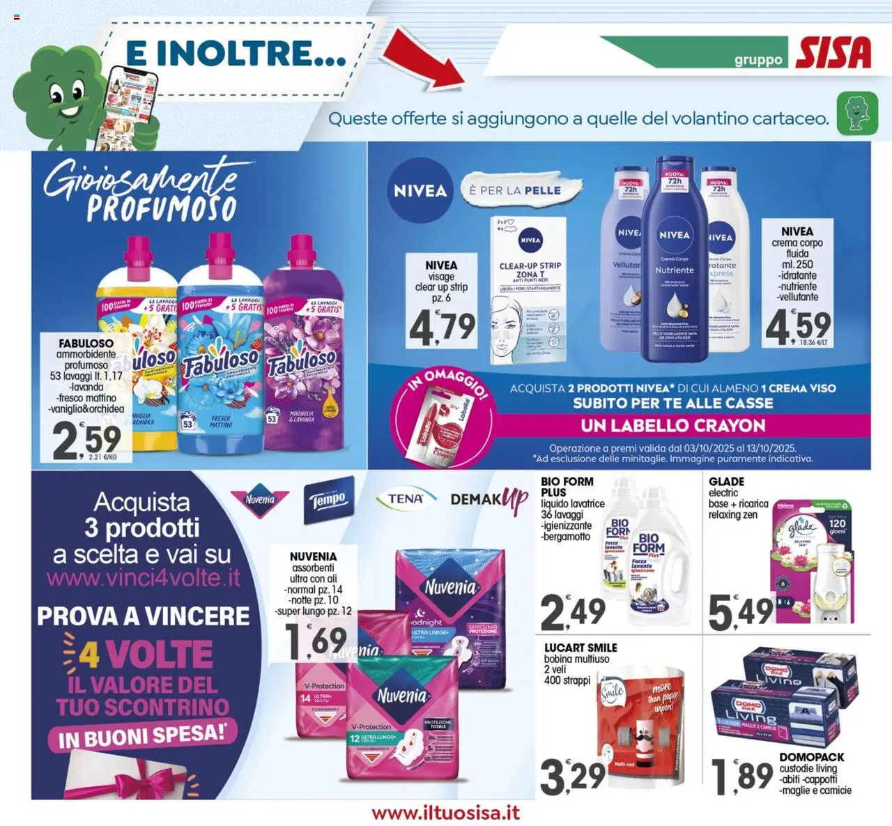 Volantino SISA del 03.10.2025 | Pagina: 14 | Prodotti: Ammorbidente, Crema viso, Lavatrice, Lavanda