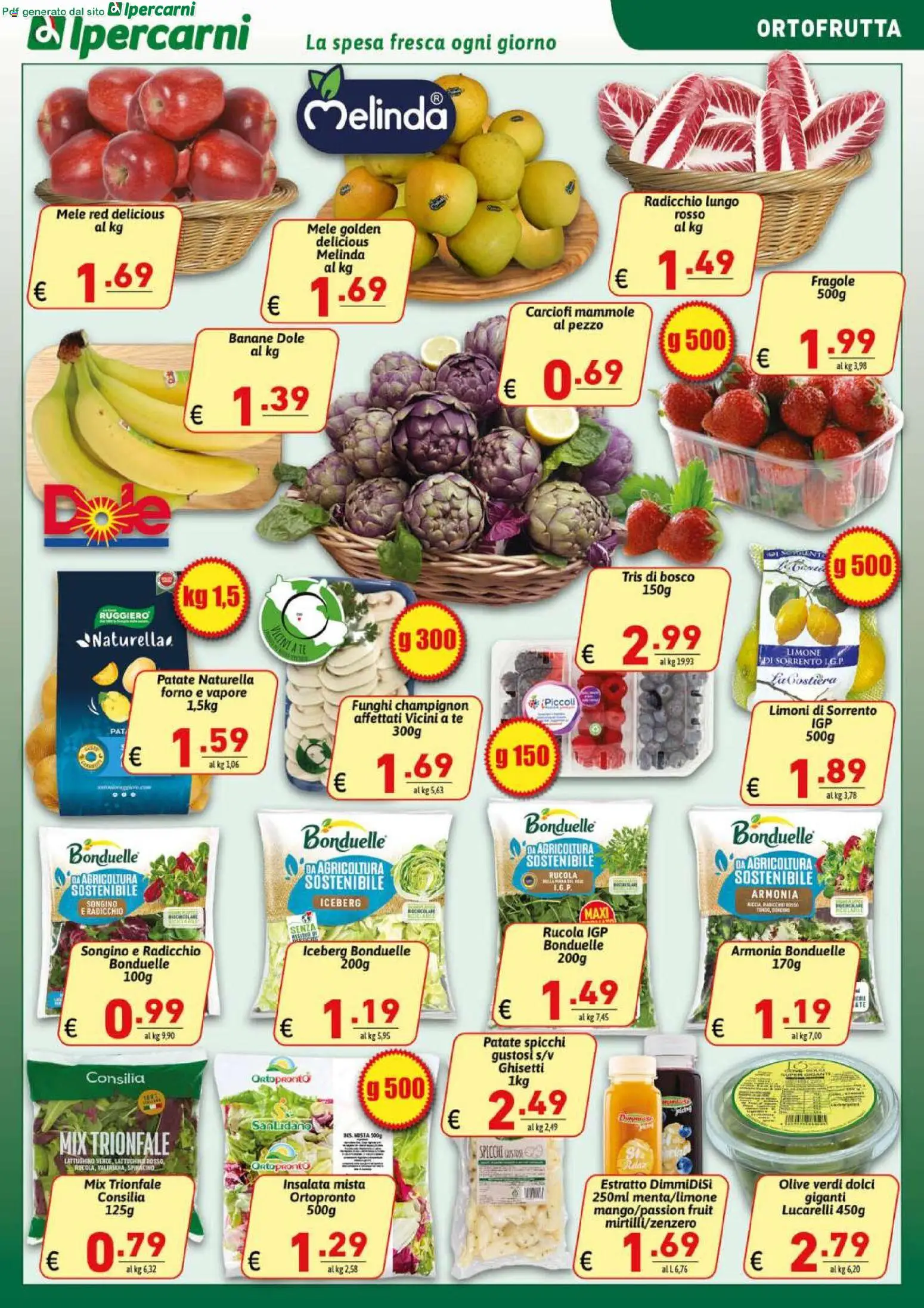Volantino Ipercarni del 27.03.2026 | Pagina: 5 | Prodotti: Banane, Fragole, Patate, Carciofi