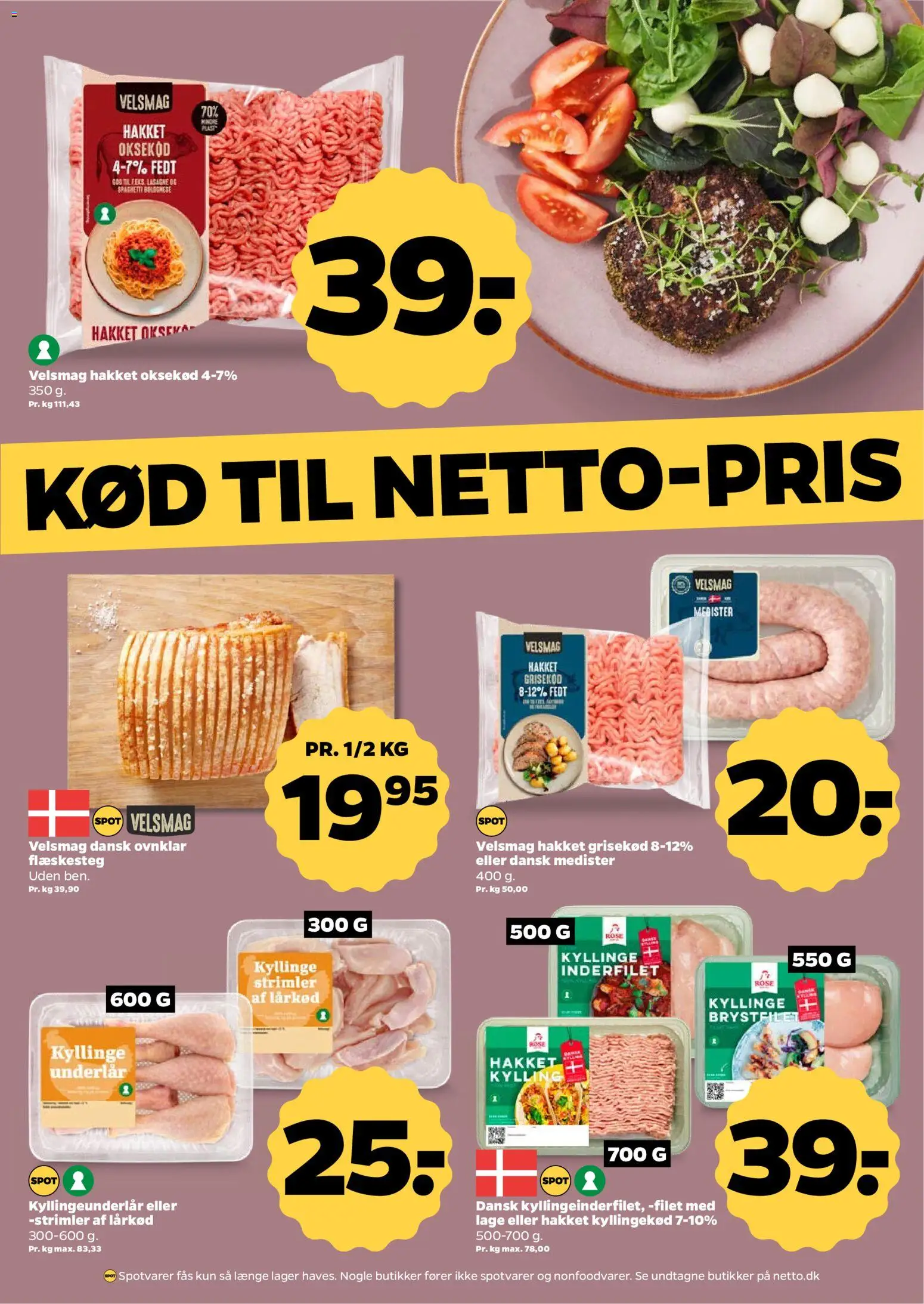 Netto tilbudsavis – gyldig fra 25.04.2026 | Side: 13 | Produkter: Kyllingekød, Spaghetti, Flæskesteg, Carpete
