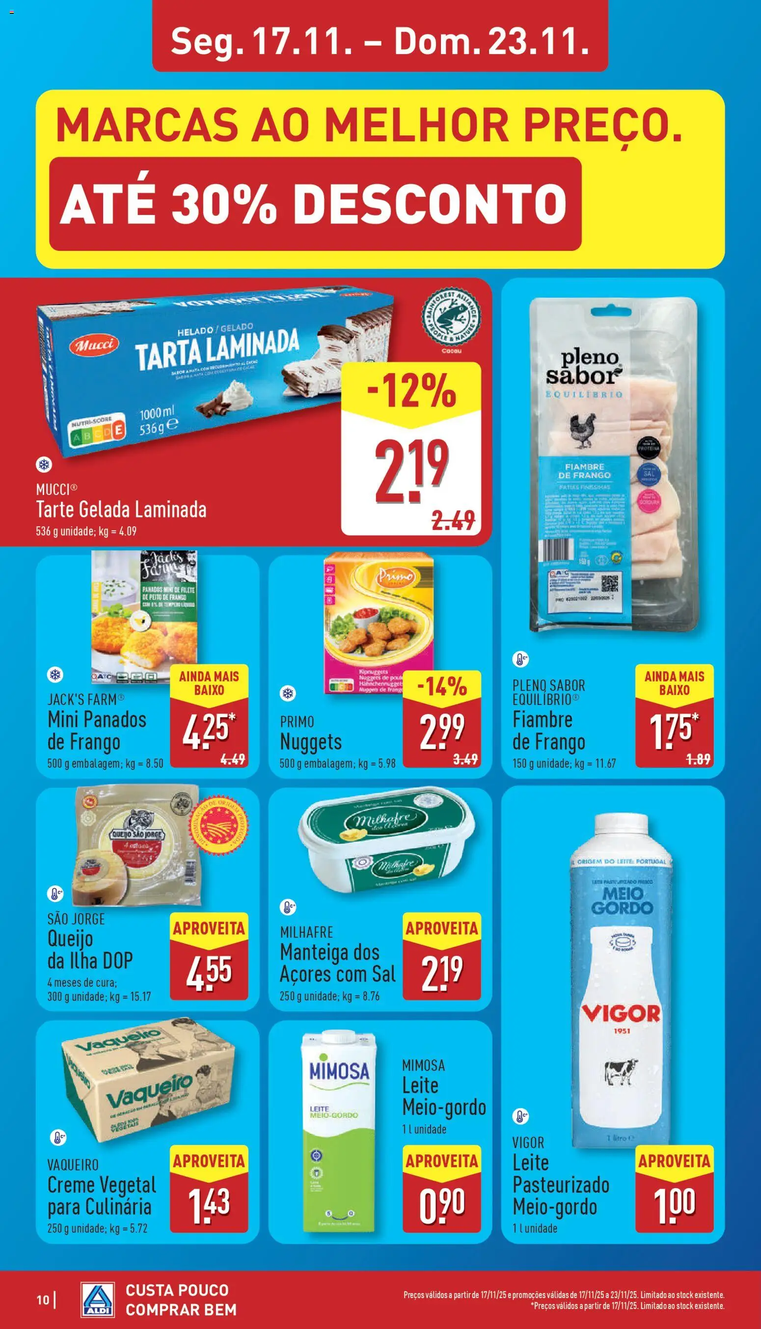 Aldi folheto │ válido de 17.11.2025 | Página: 10 | Produtos: Peito de frango, Tarte, Creme, Nuggets