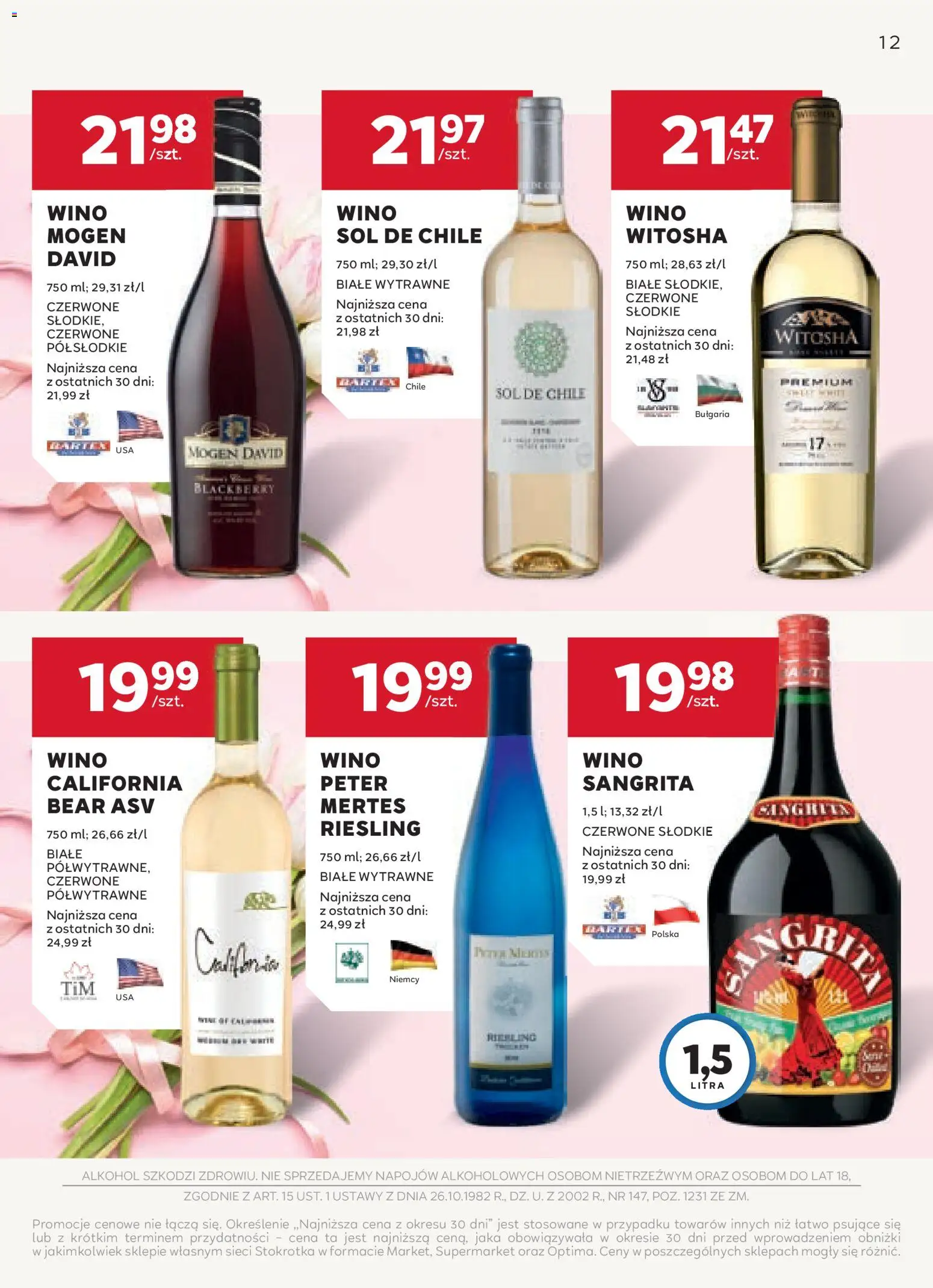 Stokrotka Gazetka - Oferta alkoholowa od 19.02.2026 | Strona: 12 | Produkty: Riesling, Stokrotka, Wino, Alkohol