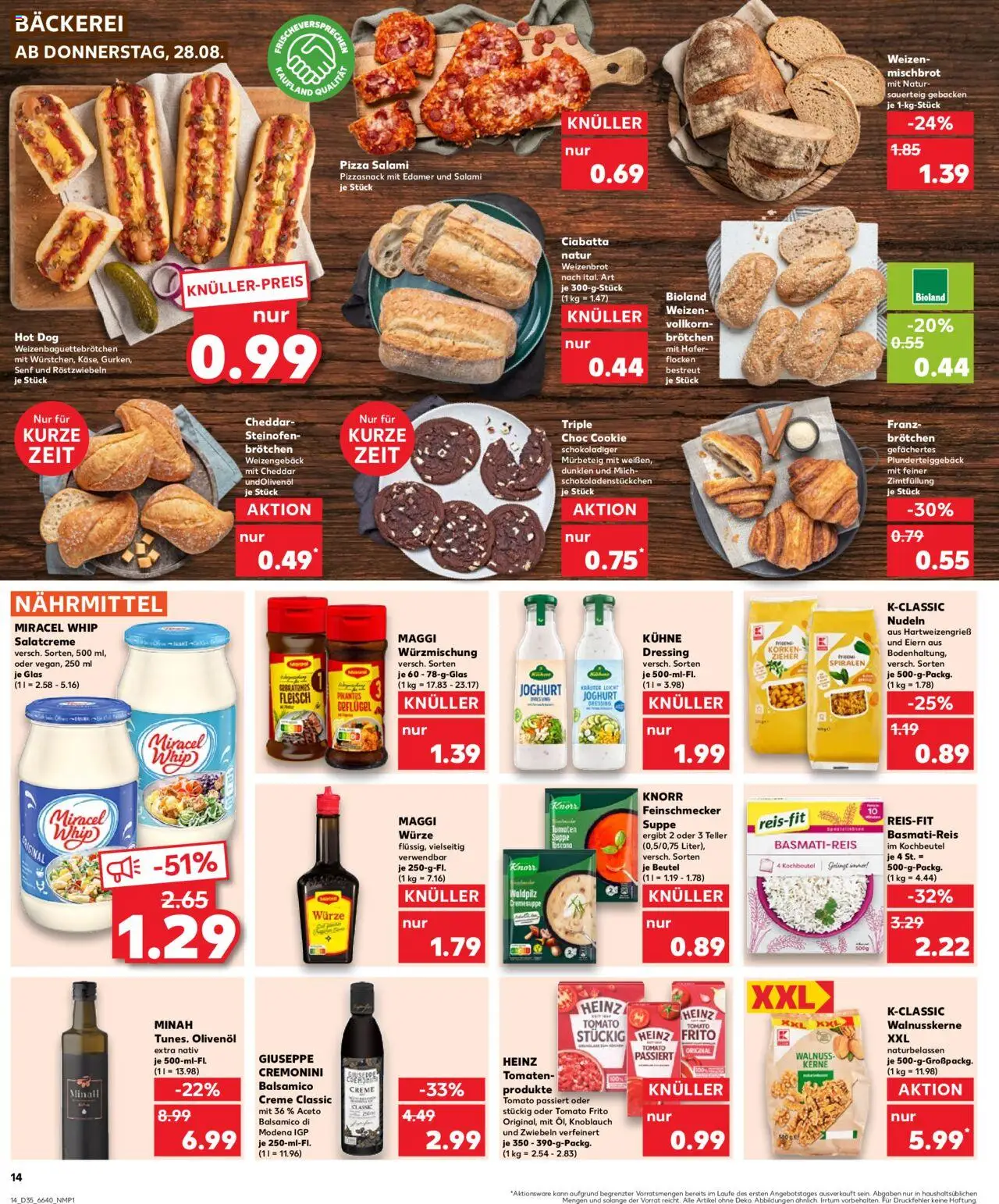 Kaufland Prospekt 	 - gültig ab dem 28.08.2025 | Seite: 14 | Produkte: Bäckerei, Miracel whip, Knoblauch, Flocken