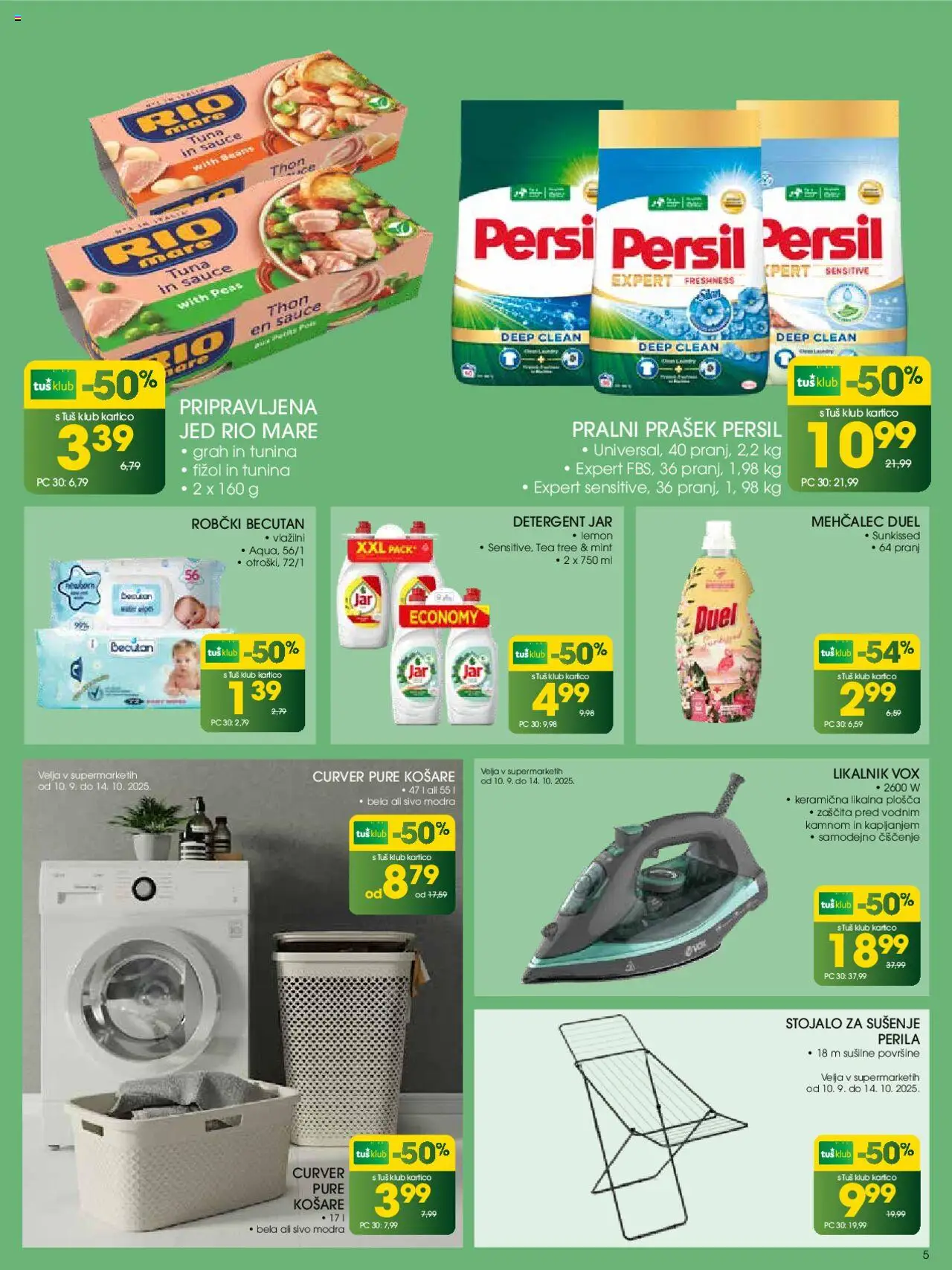 Novi Tuš katalog ponudbe – veljaven od 10.09.2025 | Stran: 5 | Izdelki: Prašek, Mehčalec, Likalnik, Grah