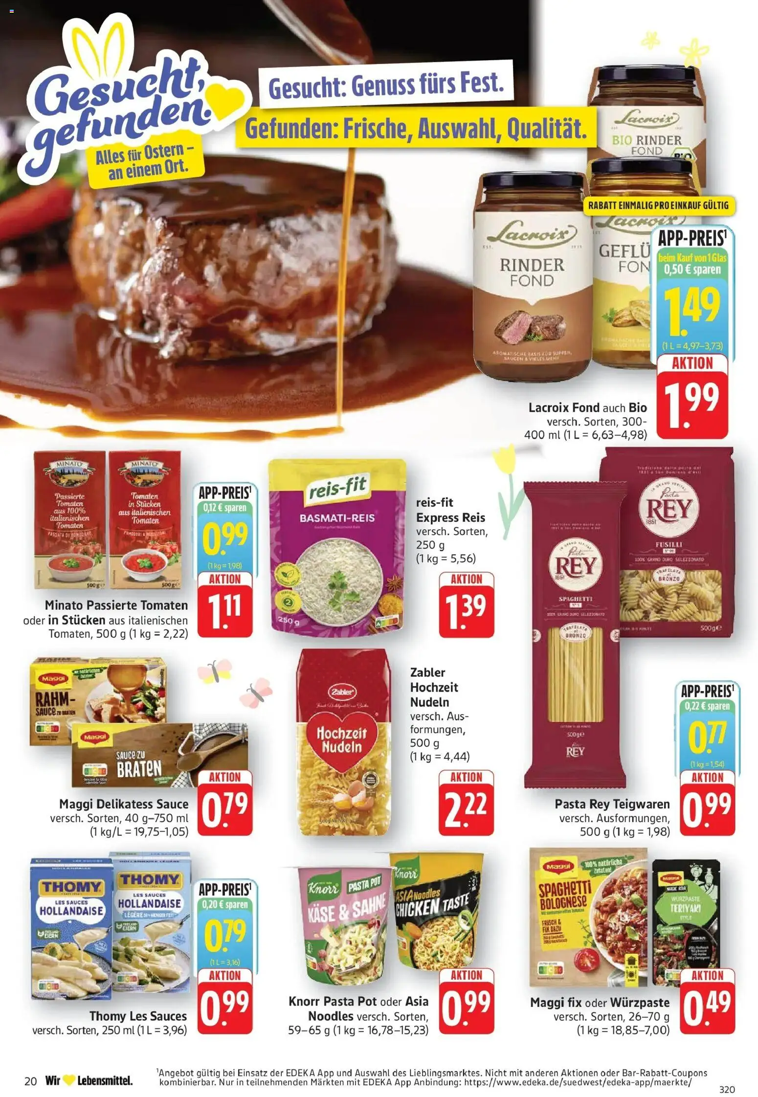 Angebote – gültig ab 30.03.2026 | Seite: 20 | Produkte: Thomy les sauces, Tomaten, Reis, Sahne