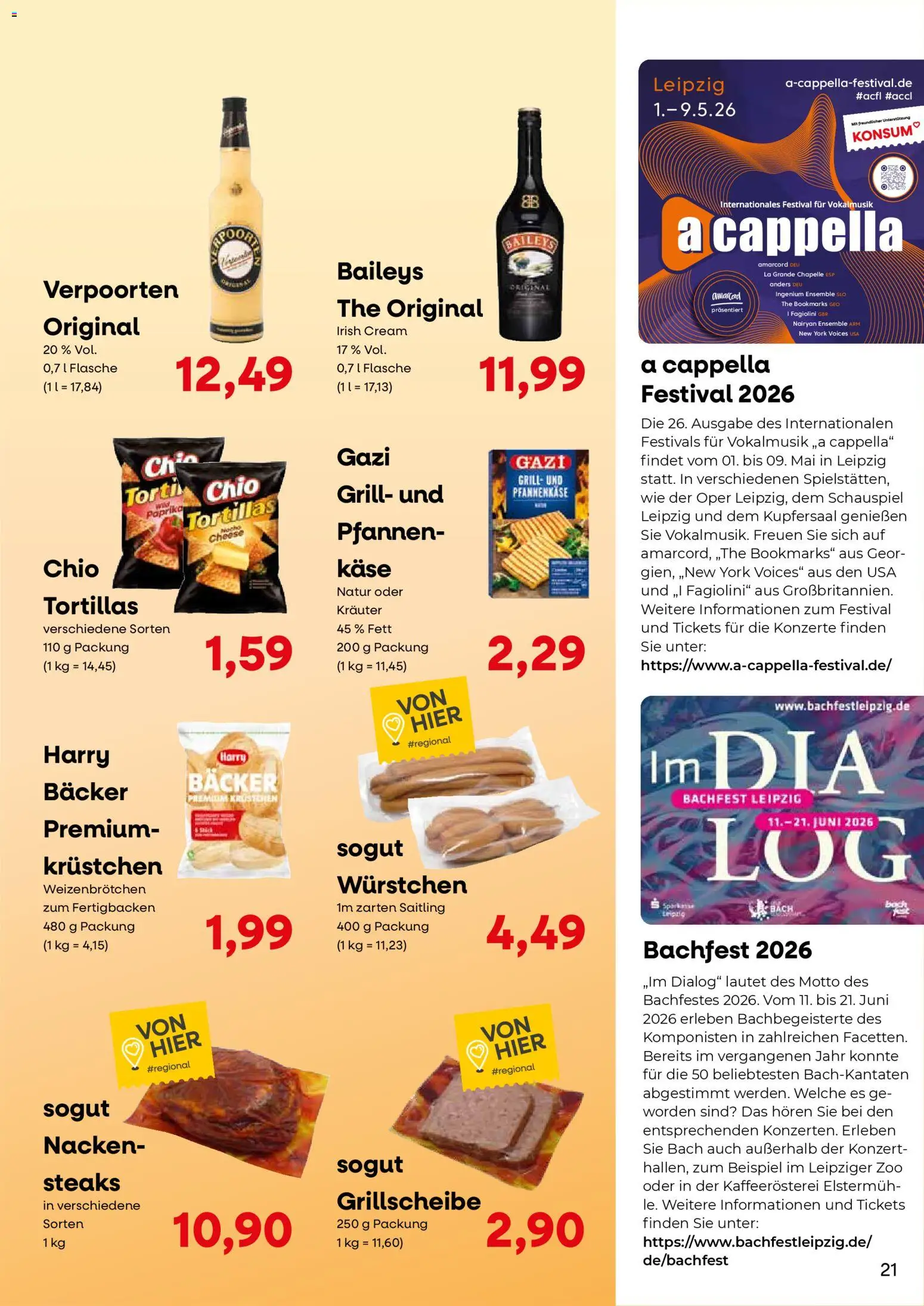 KONSUM Leipzig Kundenjournal – gültig ab 23.03.2026 | Seite: 21 | Produkte: Grill, Käse, Paprika, Baileys