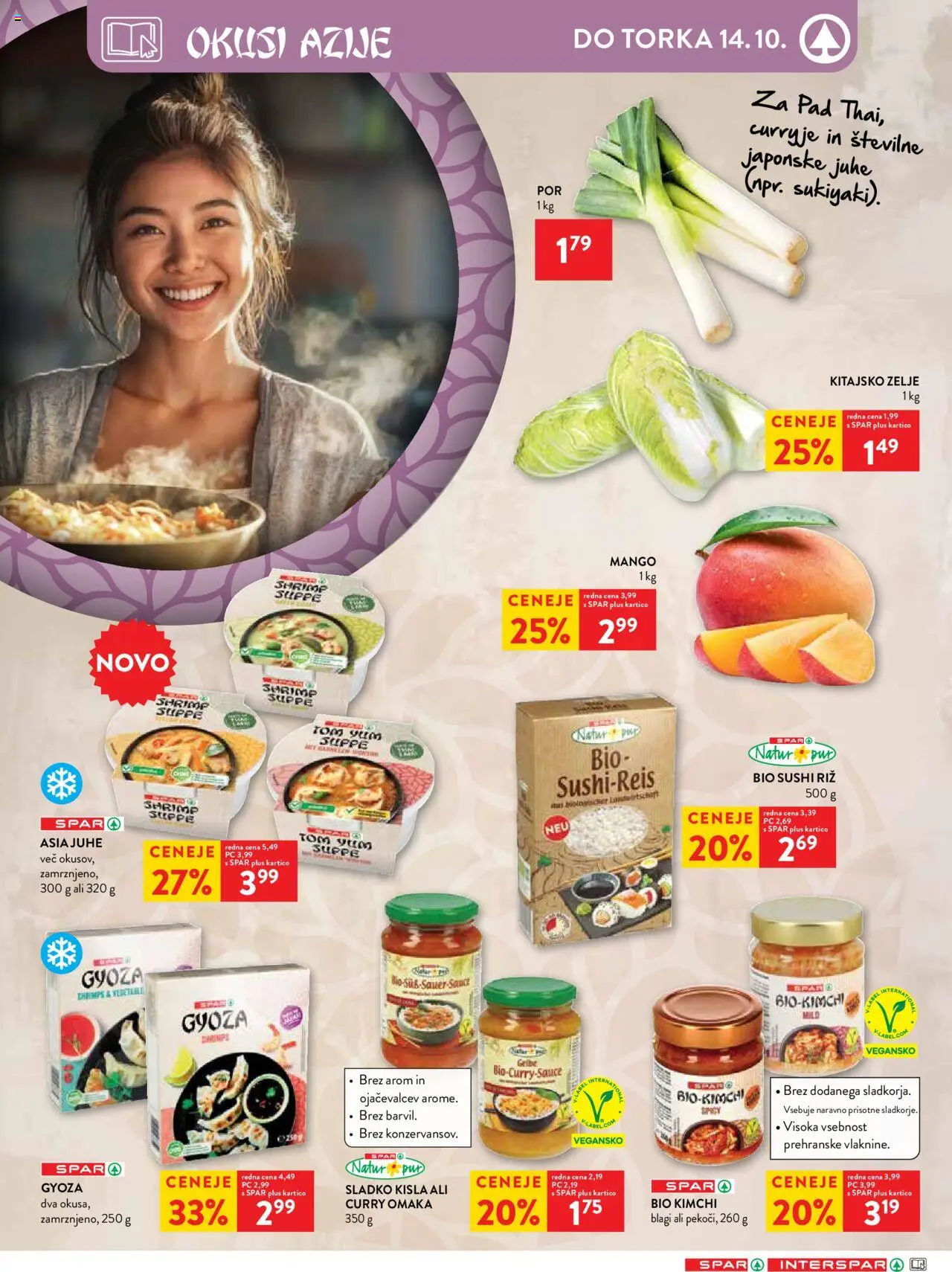 Novi Spar katalog ponudbe – veljaven od 08.10.2025 | Stran: 13 | Izdelki: Kitajsko zelje, Riz, Omaka, Mango