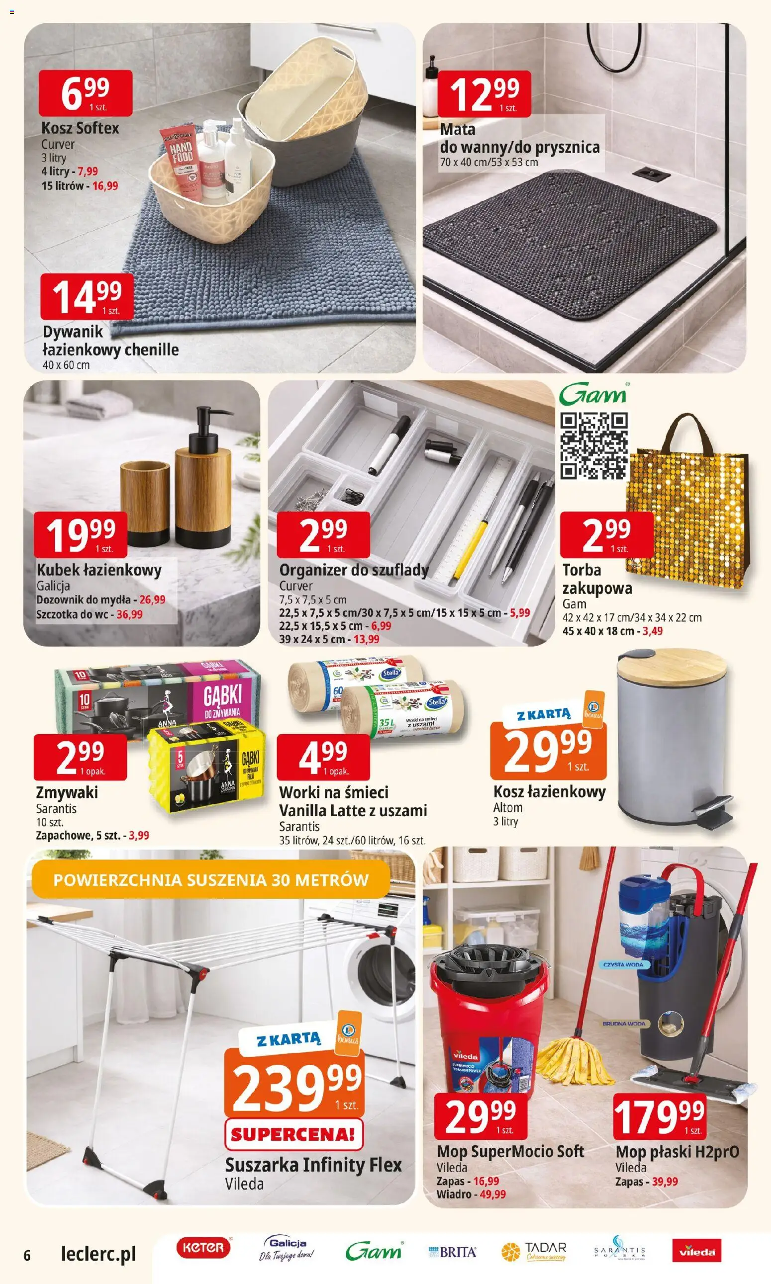 E.Leclerc Gazetka od 27.01.2026 | Strona: 6 | Produkty: Dywanik łazienkowy, Torba, Szczotka, Vileda