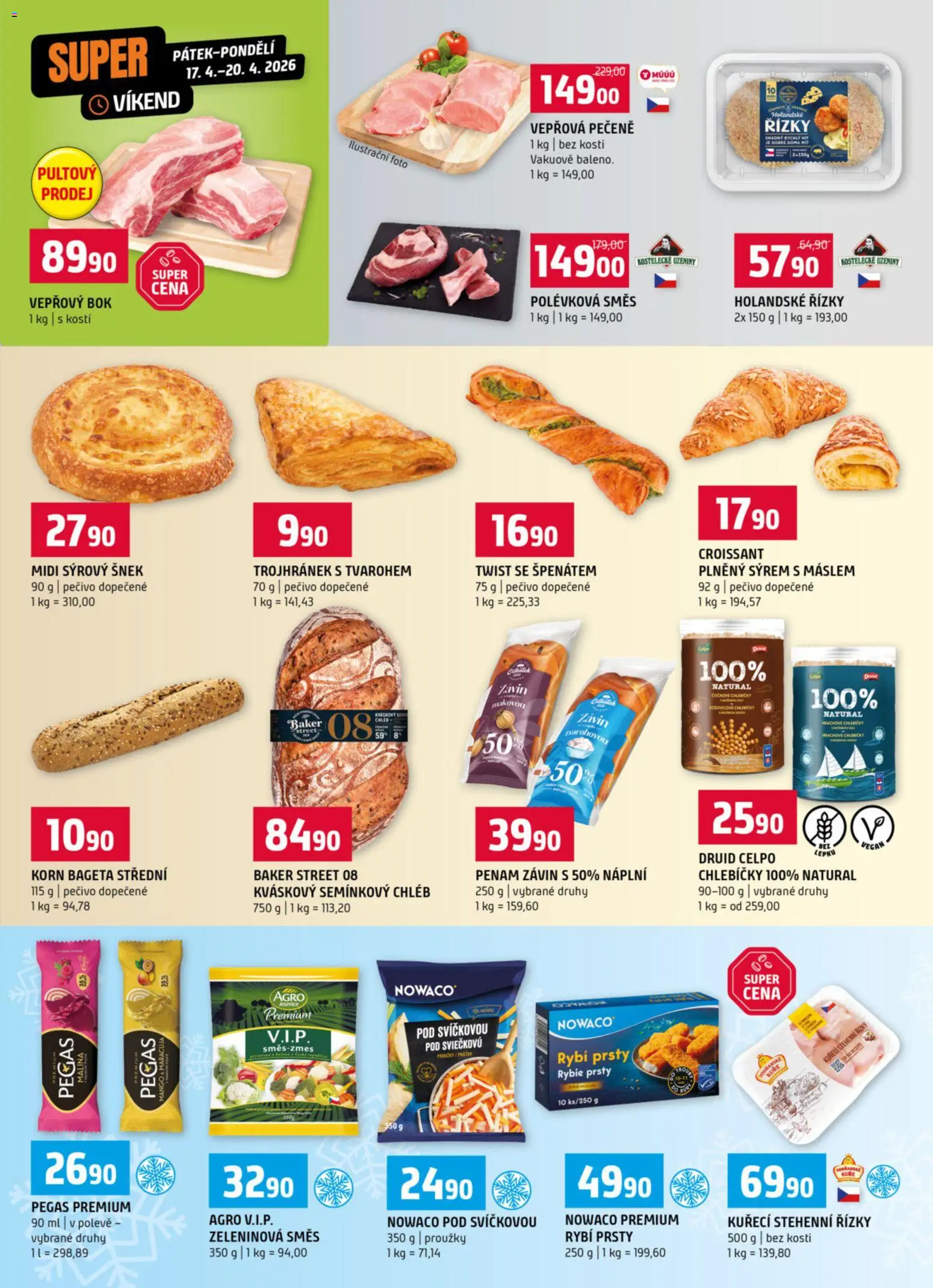 Terno leták od 15.04.2026 | Strana: 3 | Produkty: Kuřecí stehenní řízky, Chléb, Pečivo, Kuře