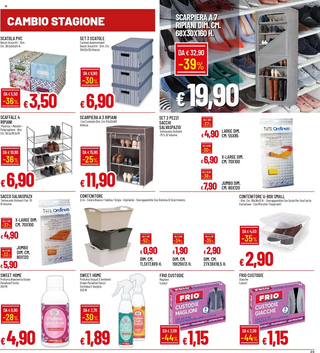 Volantino Famila del 09.10.2025 | Pagina: 23 | Prodotti: Scaffale, Contenitore, Scarpiera, Scatola