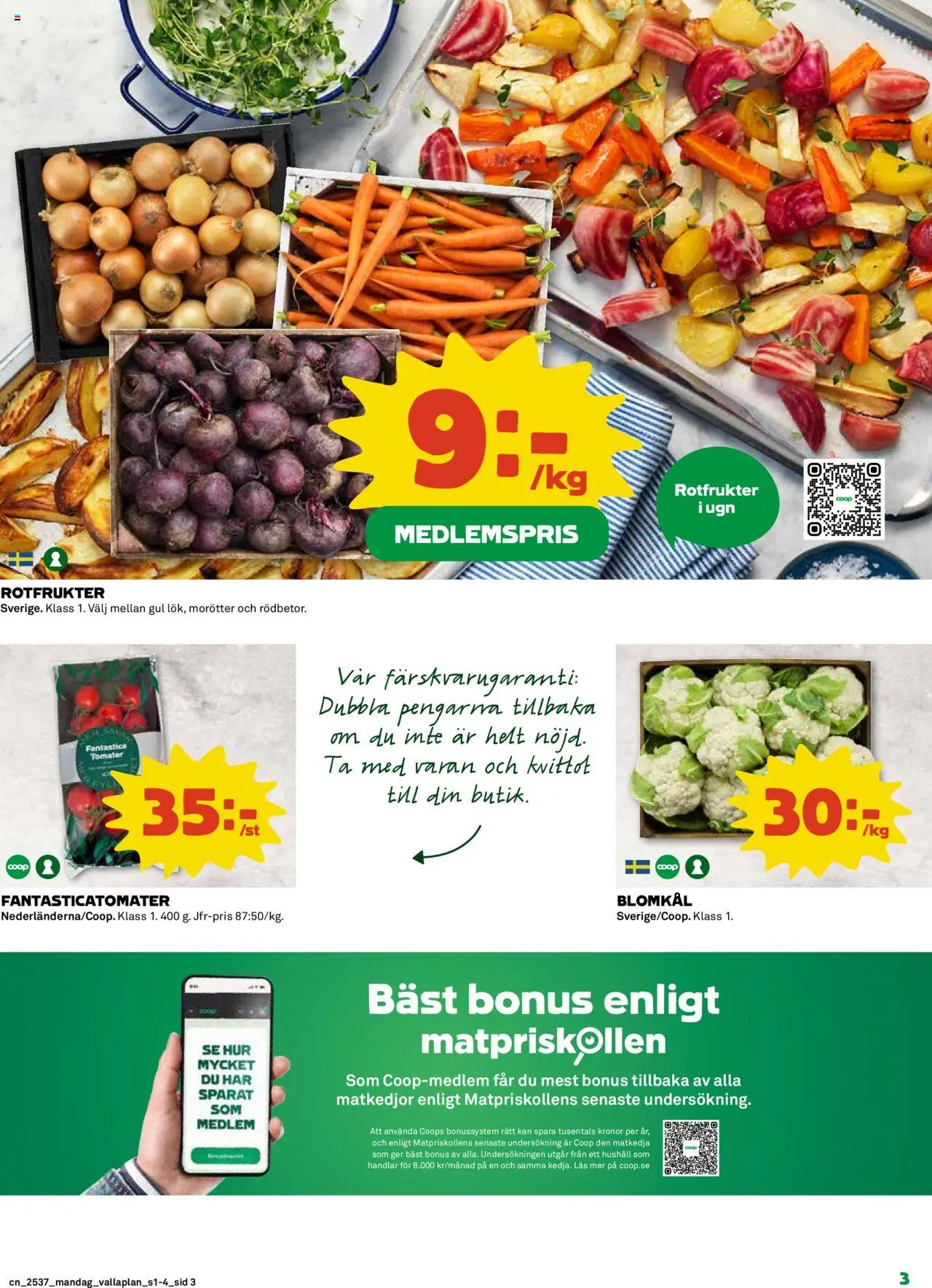 Coop reklamblad aktuell från 08.09.2025 | Sida: 3 | Produkter: Tomater, Blomkål