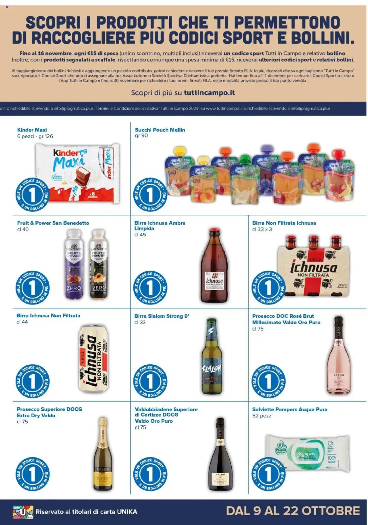 Volantino Oasi del 08.10.2025 | Pagina: 11 | Prodotti: Birra, Prosecco, Acqua, Pampers