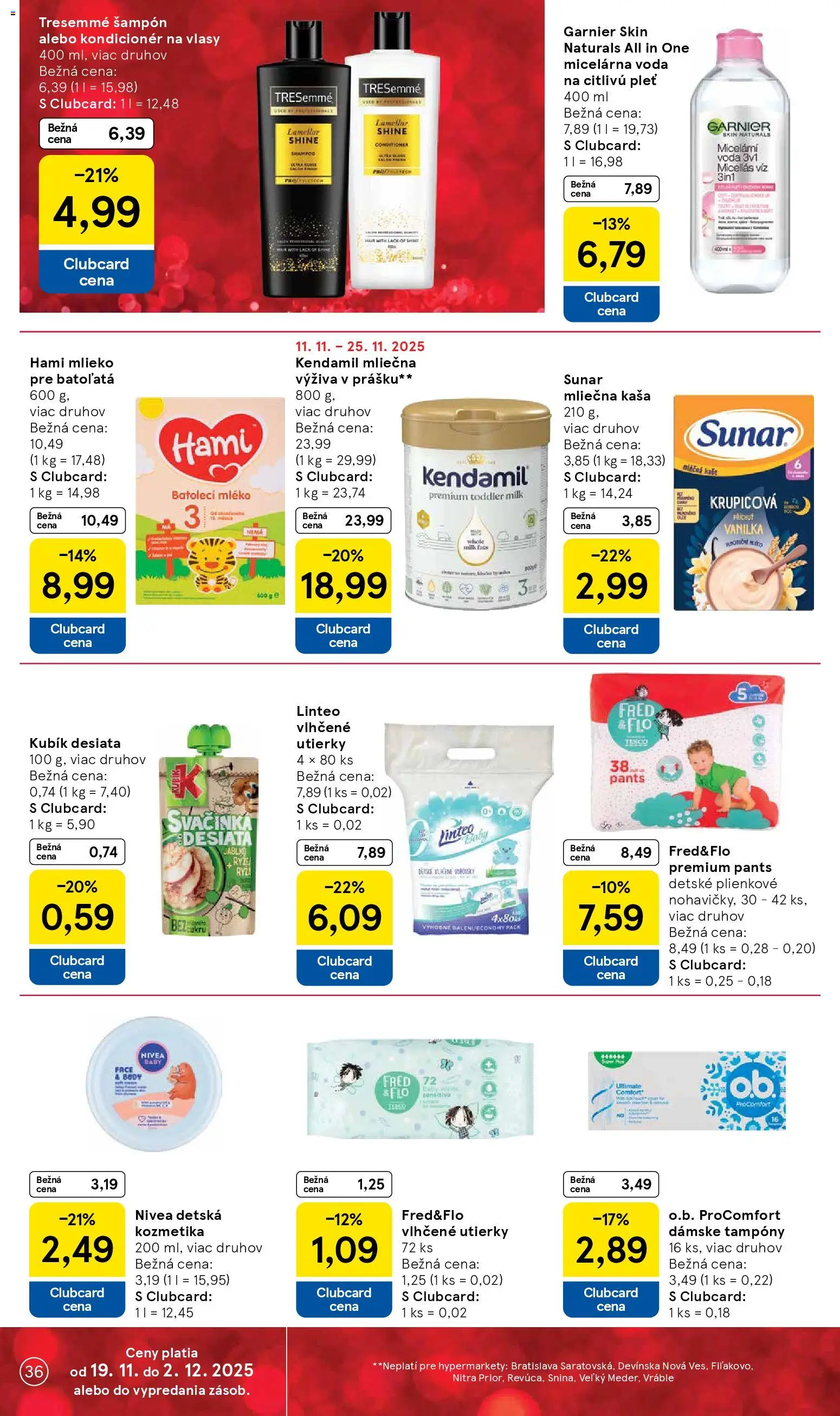 Nové Tesco akcie – leták je platný od 19.11.2025 | Strana: 36 | Produkty: Mlieko, Ryža, Šampón, Kondicionér