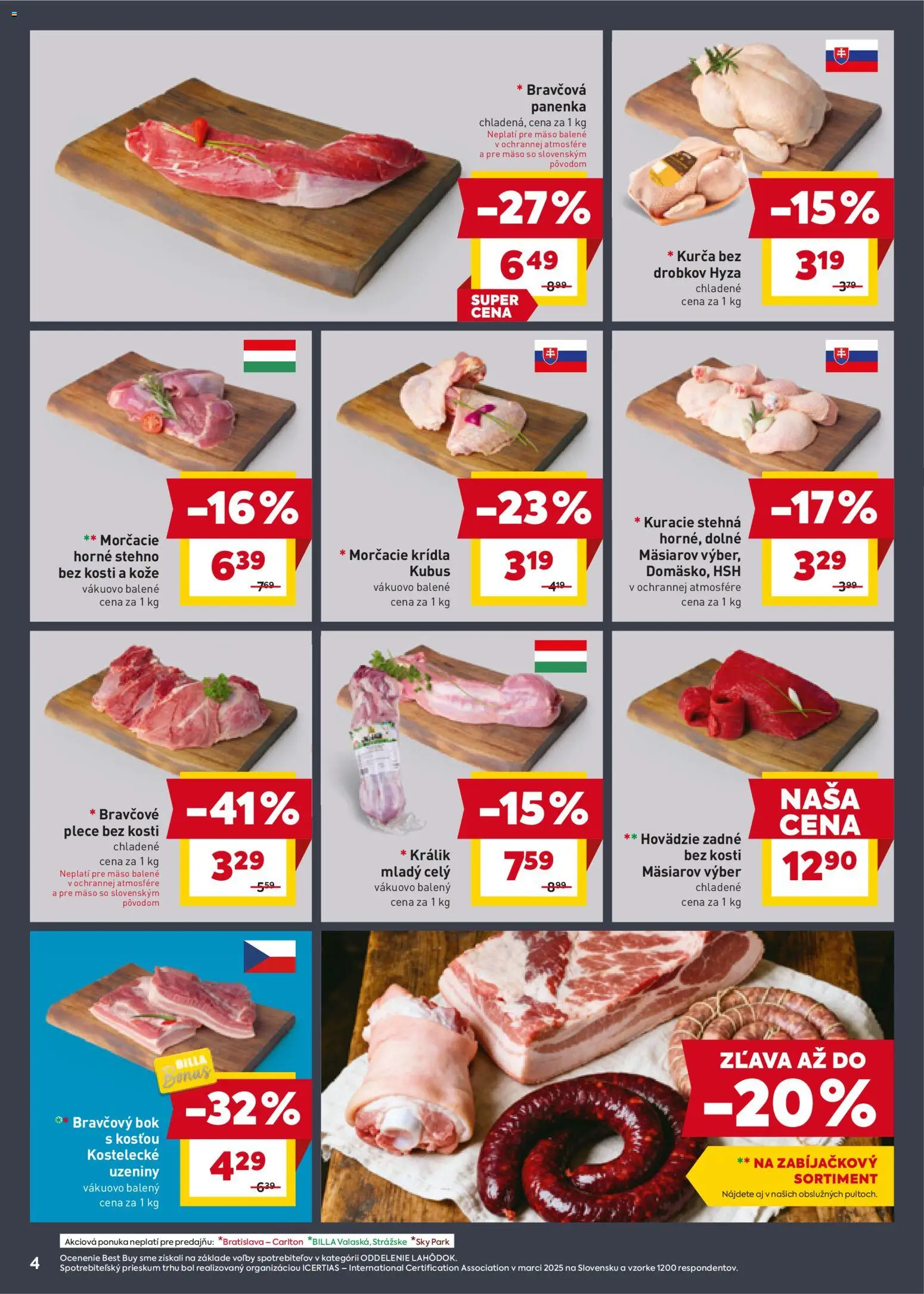 Nové Billa akcie – leták je platný od 21.01.2026 | Strana: 4 | Produkty: Bravčová panenka, Kuracie stehná, Kurča