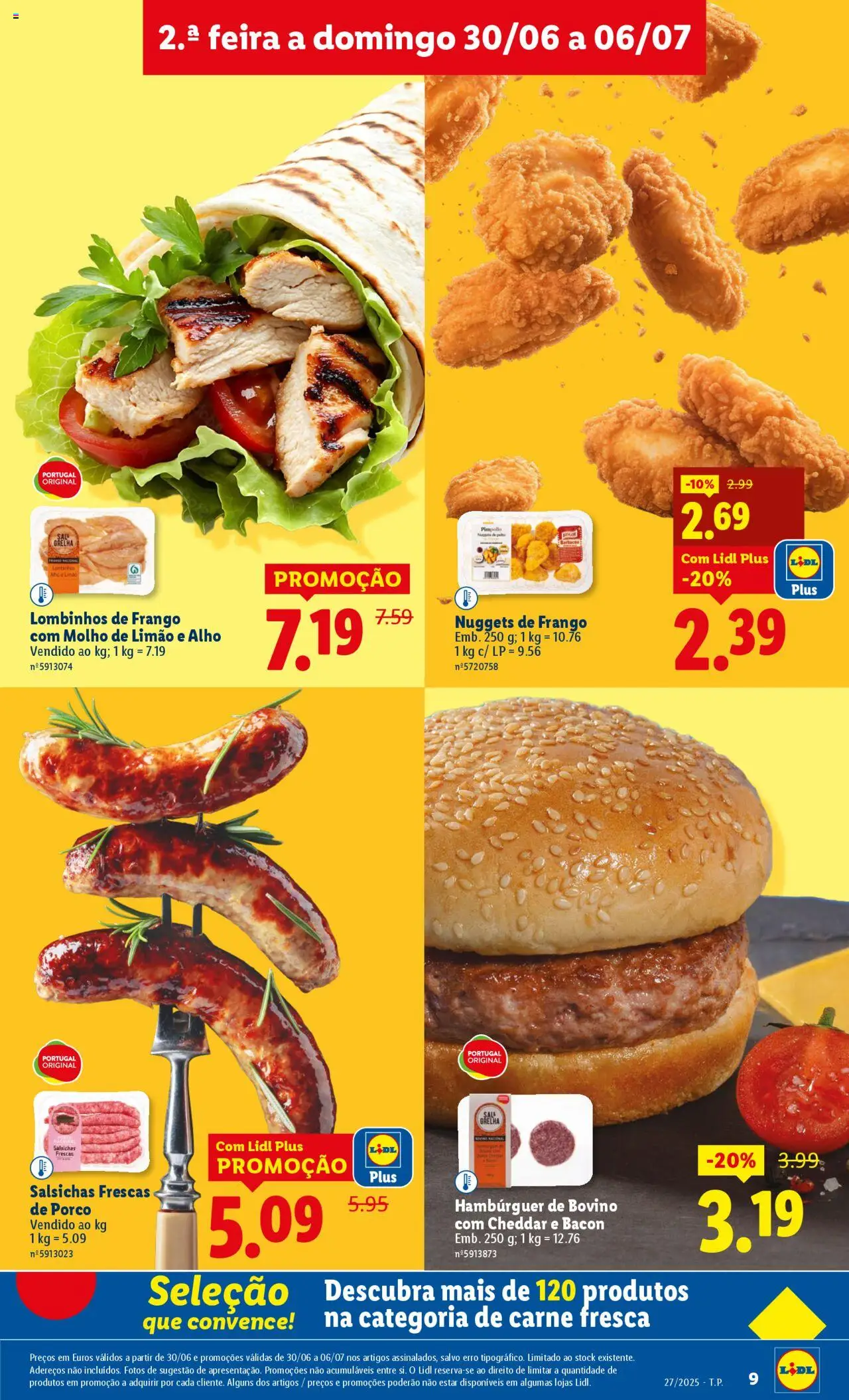 Lidl folheto │ válido de 30.06.2025 | Página: 9 | Produtos: Bacon, Hambúrguer, Cheddar, Nuggets