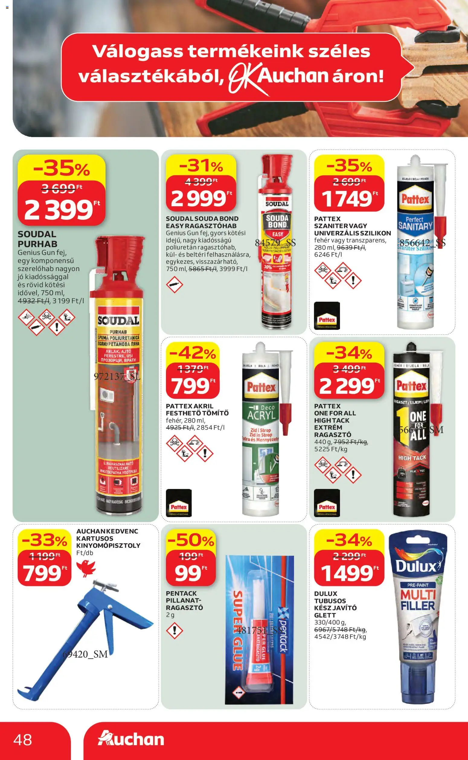 Auchan akciós ujság - amely érvényes a következő dátumtól: 16.04.2026 | Oldal: 48 | Termékek: Ragasztó