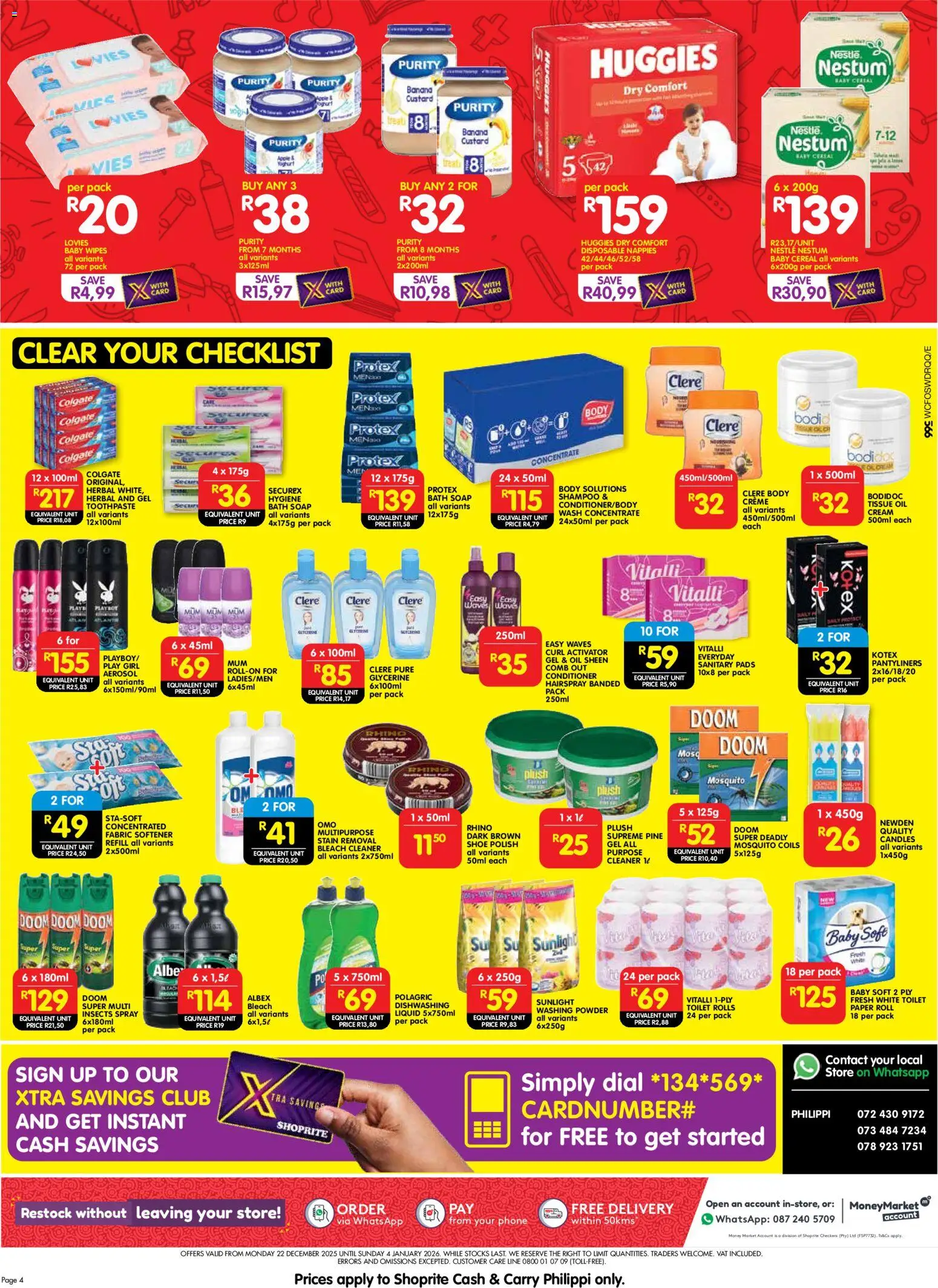 New Shoprite catalogue – valid from 22.12.2025 | Page: 4 | Products: Phone, Bleach, Paper, Nappies