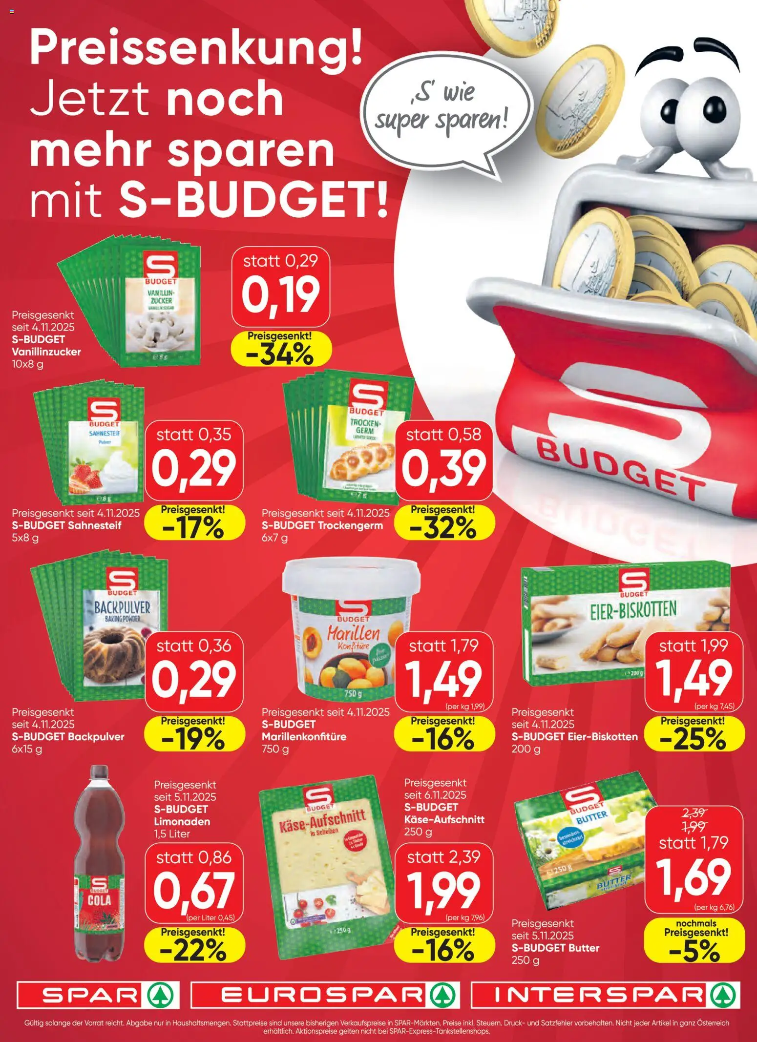 Spar S-BUDGET - Kärnten gültig ab 06.11.2025 | Seite: 1 | Produkte: Zucker, Butter
