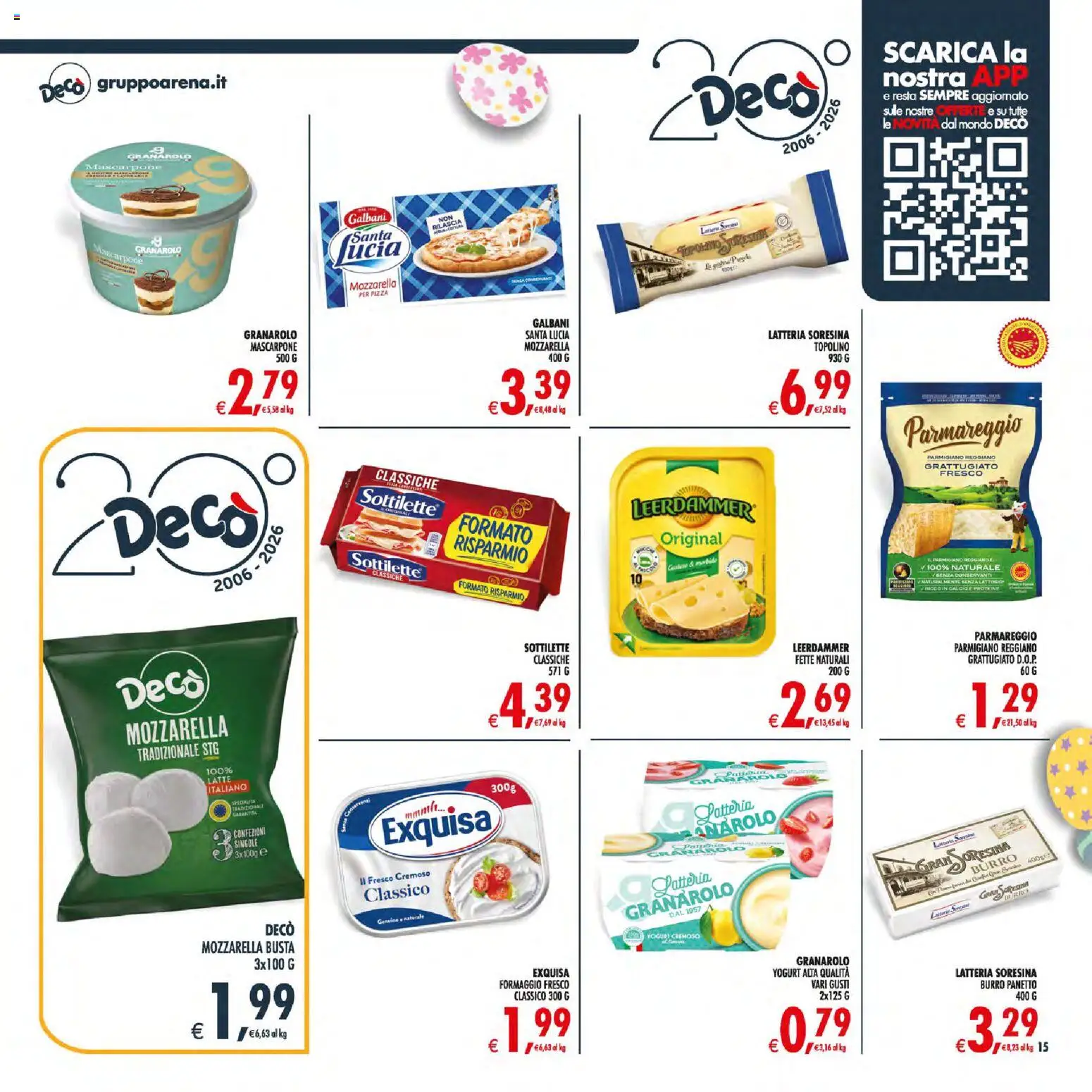 Volantino Decò del 27.03.2026 | Pagina: 15 | Prodotti: Yogurt, Burro, Parmigiano reggiano, Parmigiano