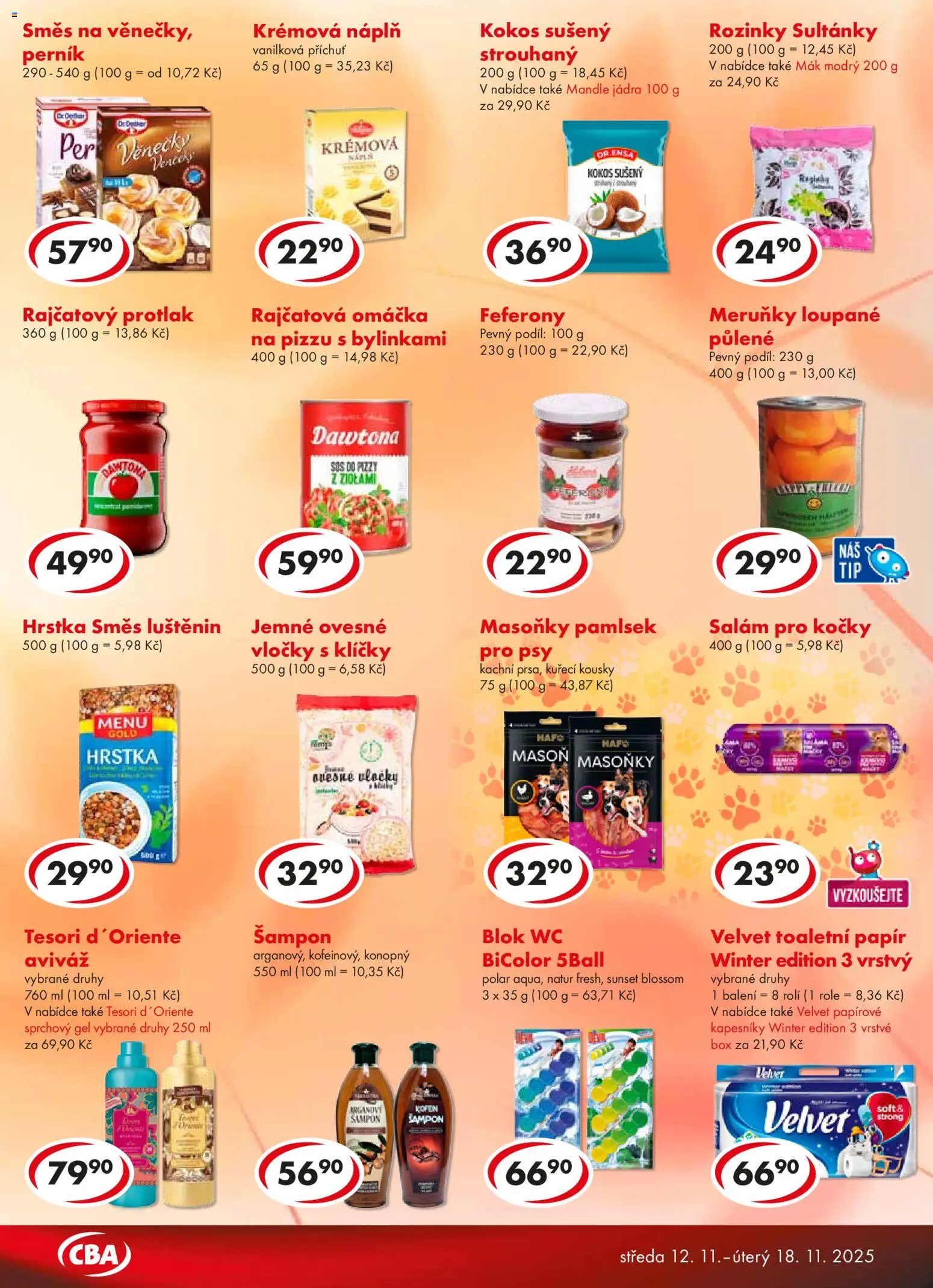 CBA leták - Premium od 12.11.2025 | Strana: 5 | Produkty: Rajčatový protlak, Sprchový gel, Salám, Wc