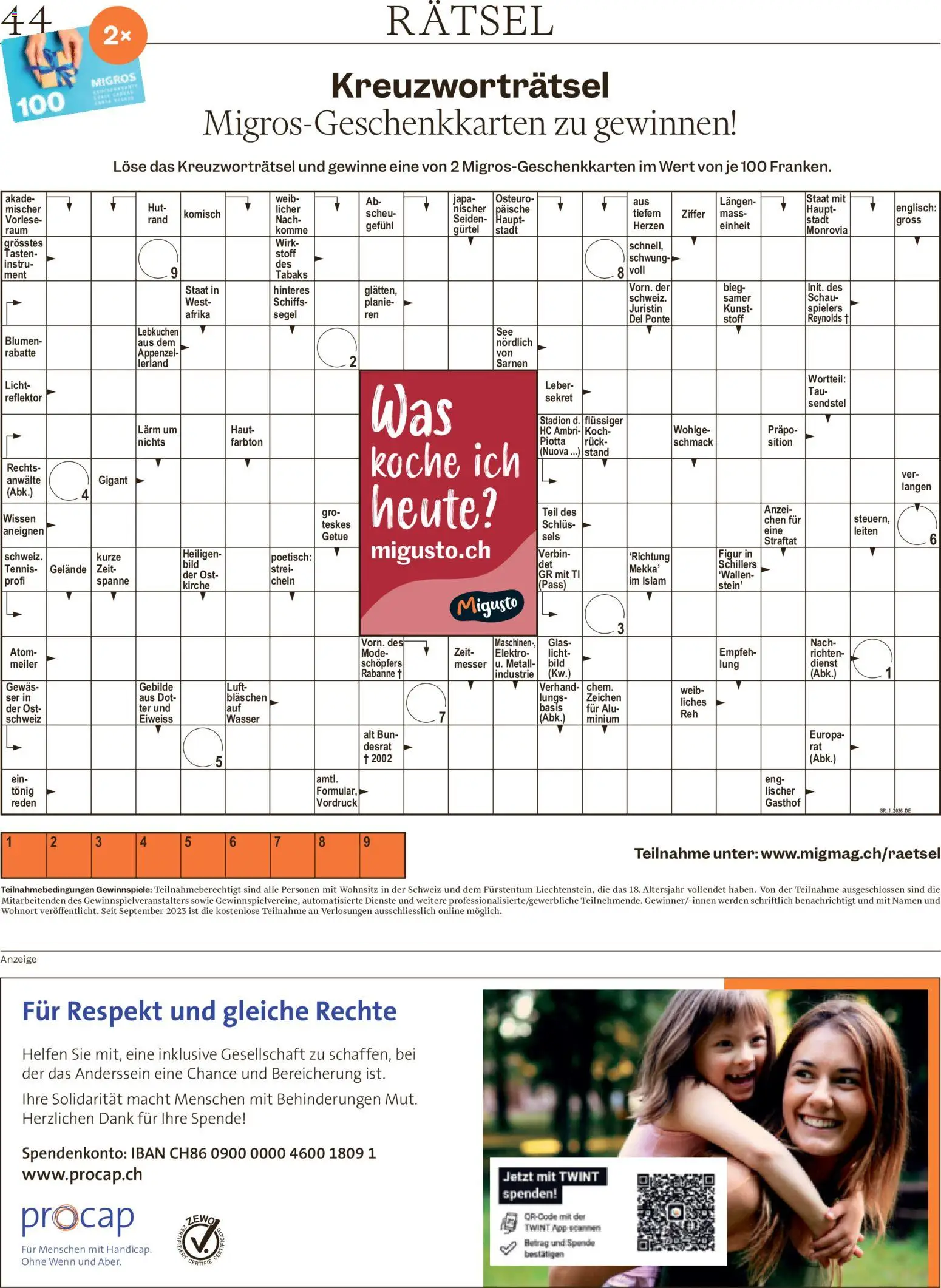 Migros Magazin – gültig ab 29.12.2025 | Seite: 44 | Produkte: Hut, Gürtel, Wasser