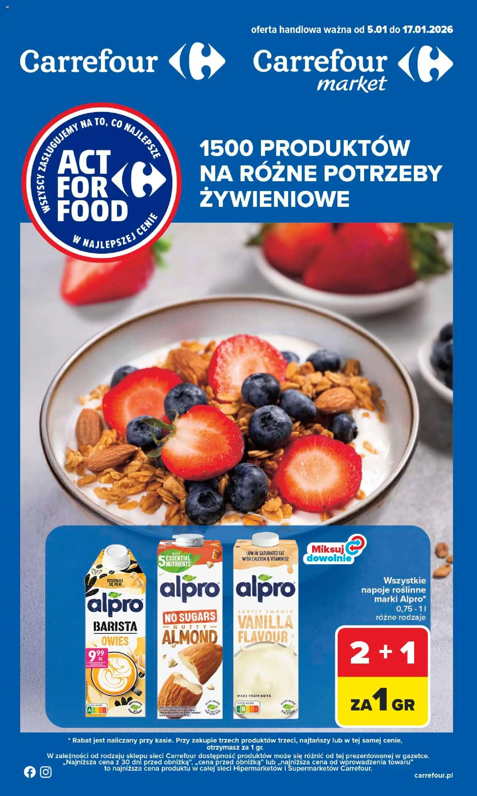 Carrefour Gazetka - Act for food od 05.01.2026 | Strona: 1 | Produkty: Alpro, Napoje
