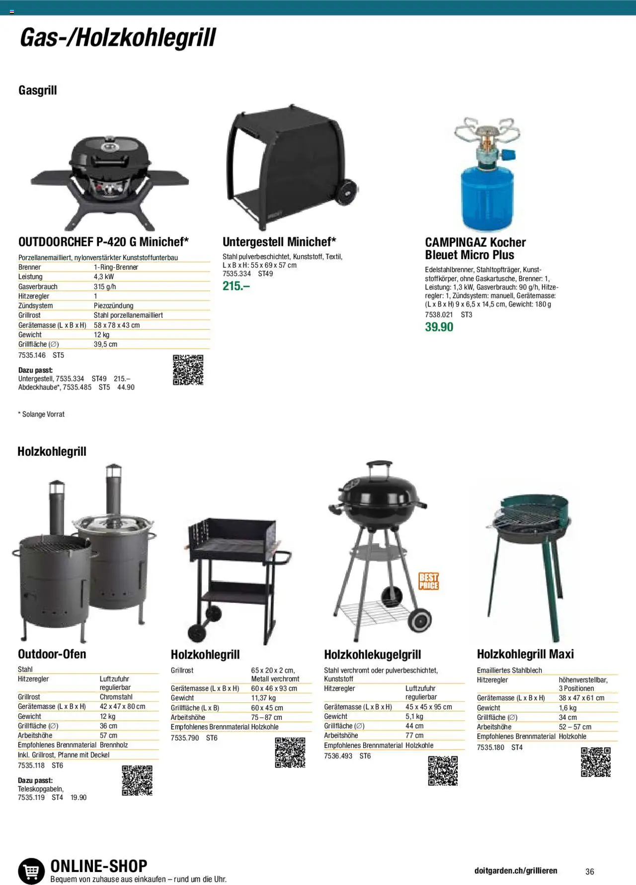 DO IT+GARDEN MIGROS Aktionen Grill  ab 26.02.2024 | Seite: 36 | Produkte: Kocher, Gewicht