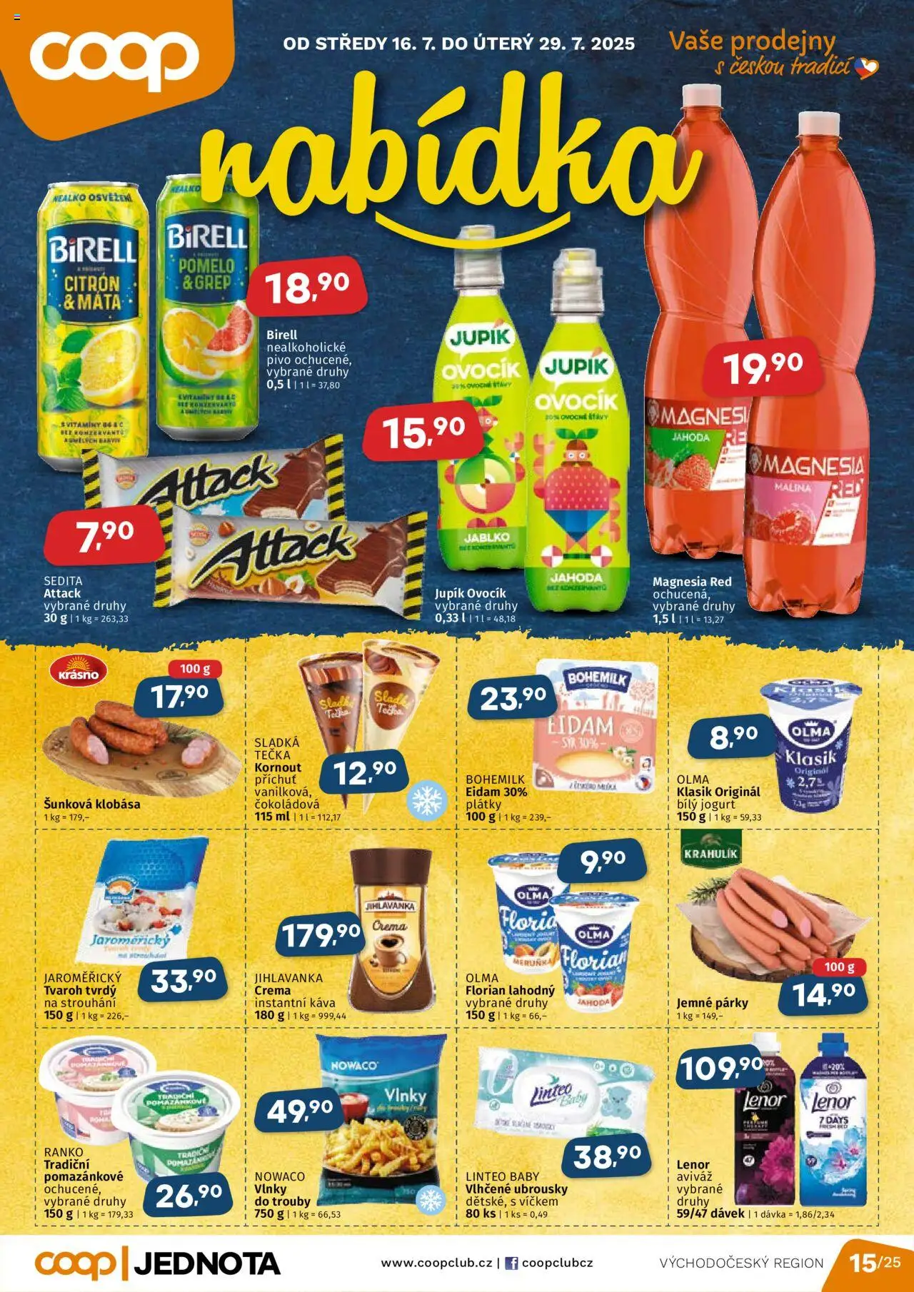 Coop leták - Východočeský region od 16.07.2025 | Strana: 1 | Produkty: Aviváž, Káva, Párky, Citron