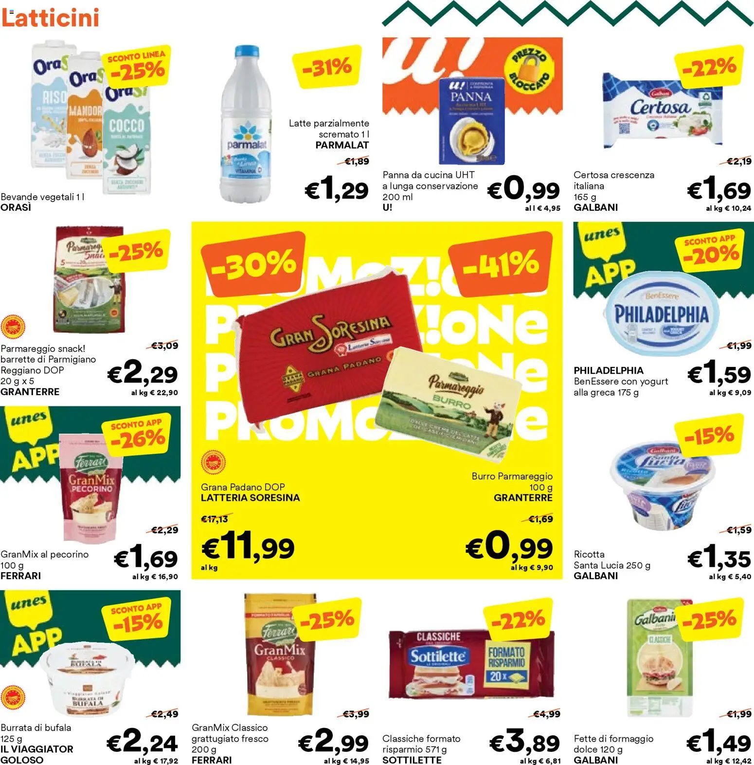 Volantino Unes del 26.02.2026 | Pagina: 8 | Prodotti: Yogurt, Latte parzialmente scremato, Parmigiano, Burrata