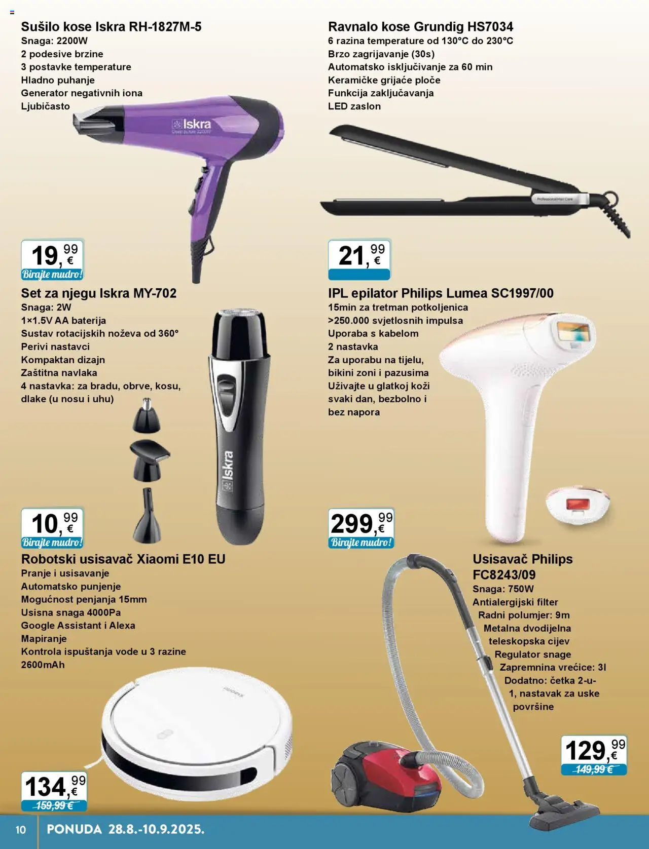 KTC katalog | vrijedi od 28.08.2025 | Stranica: 10 | Proizvodi: Usisavač, Epilator, Baterija, Četka