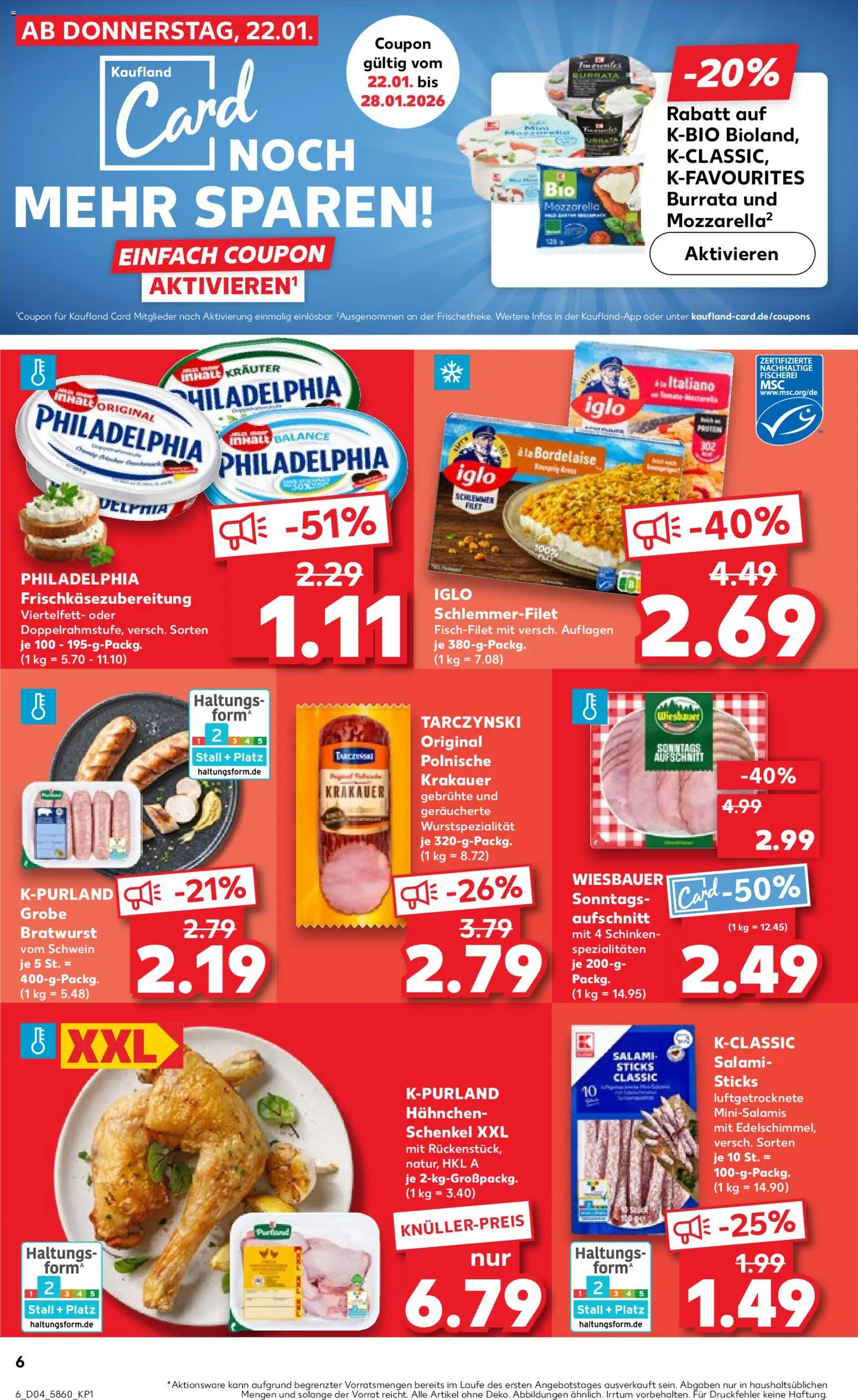 Kaufland prospekt Stuttgart	 – gültig ab 22.01.2026 | Seite: 6 | Produkte: Iglo, Bratwurst, Burrata, Schinken