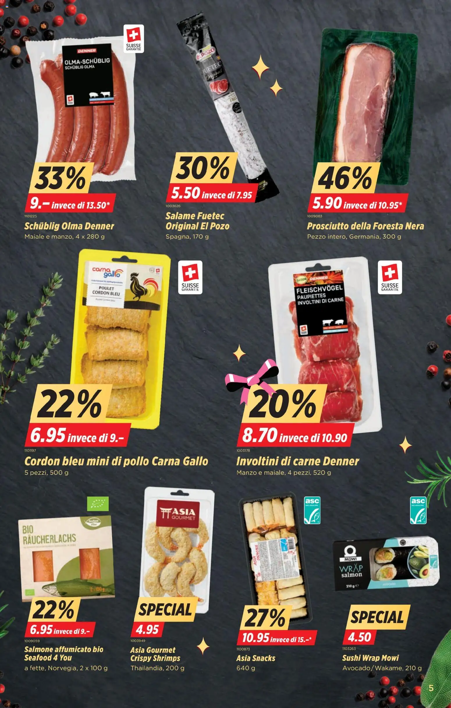 Denner Aktionen IT – gültig ab 25.11.2025 | Seite: 5 | Produkte: Räucherlachs, Salami