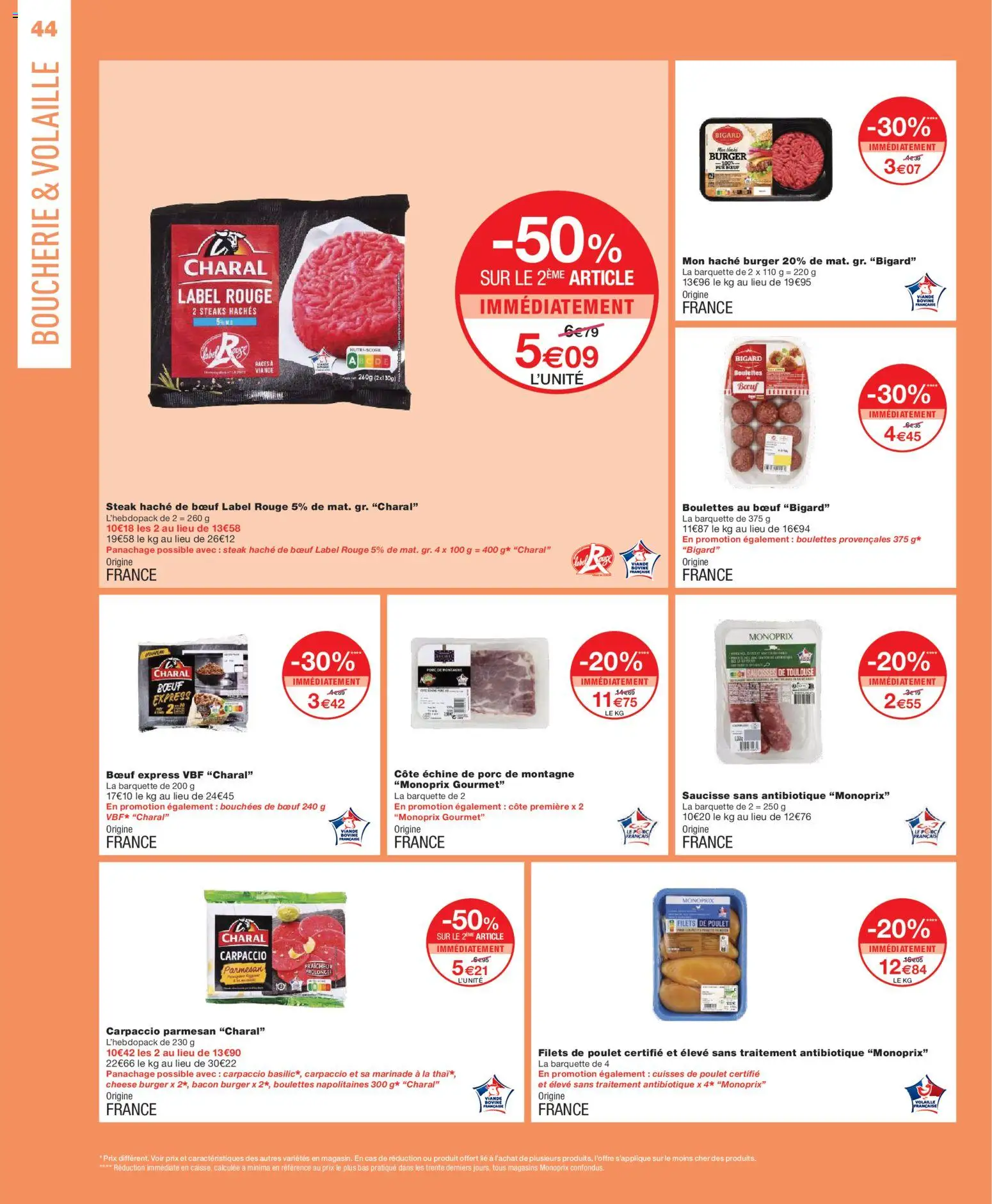 {H1} | Page: 44 | Produits: Cuisses de poulet, Volaille, Parmesan, Cote échine de porc