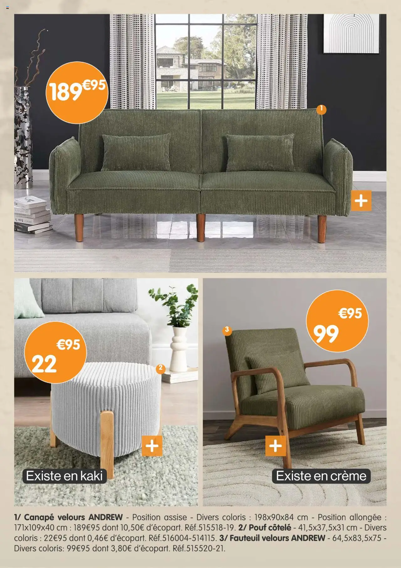  | Page: 11 | Produits: Kaki, Canapé, Fauteuil, Crème