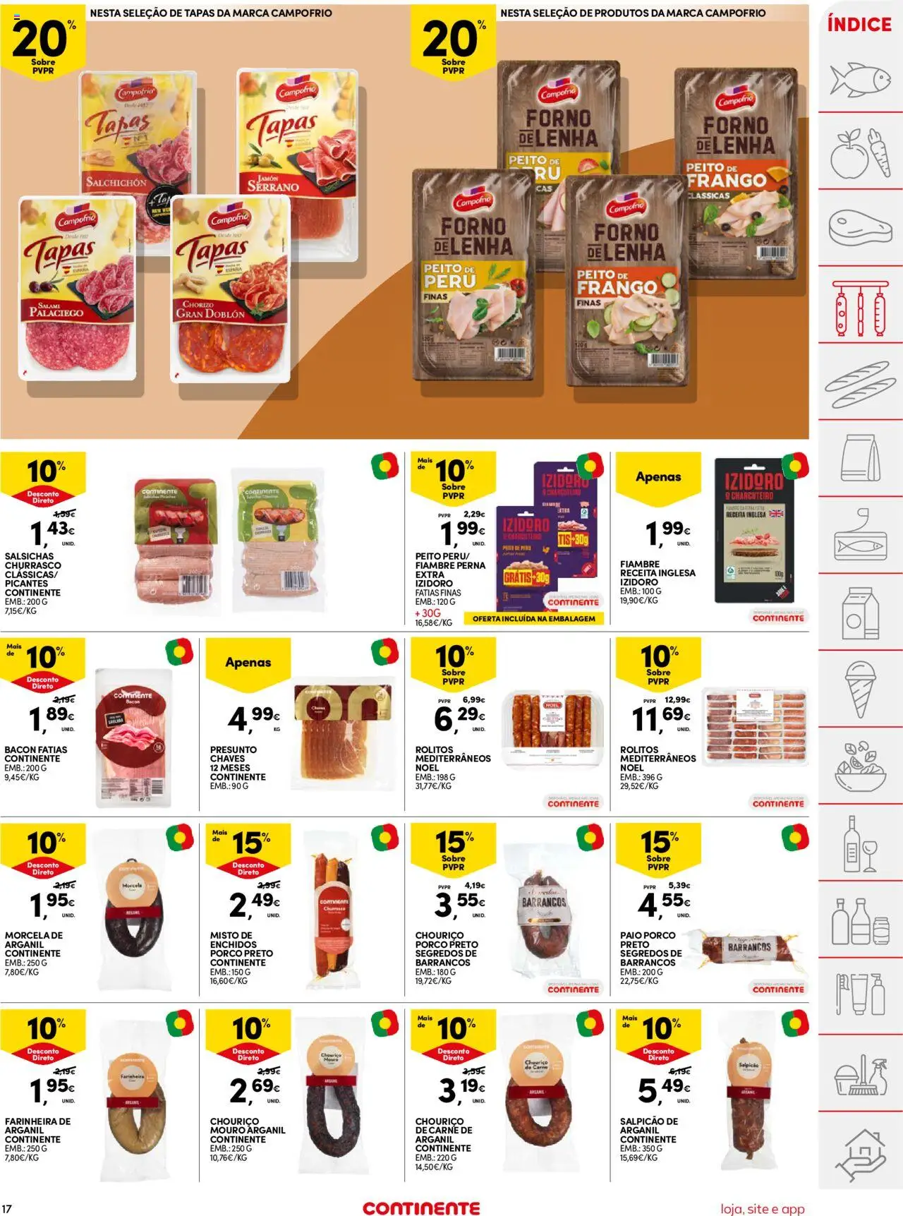 Continente folheto │ válido de 12.08.2025 | Página: 17 | Produtos: Forno, Bacon, Peito de frango, Peru