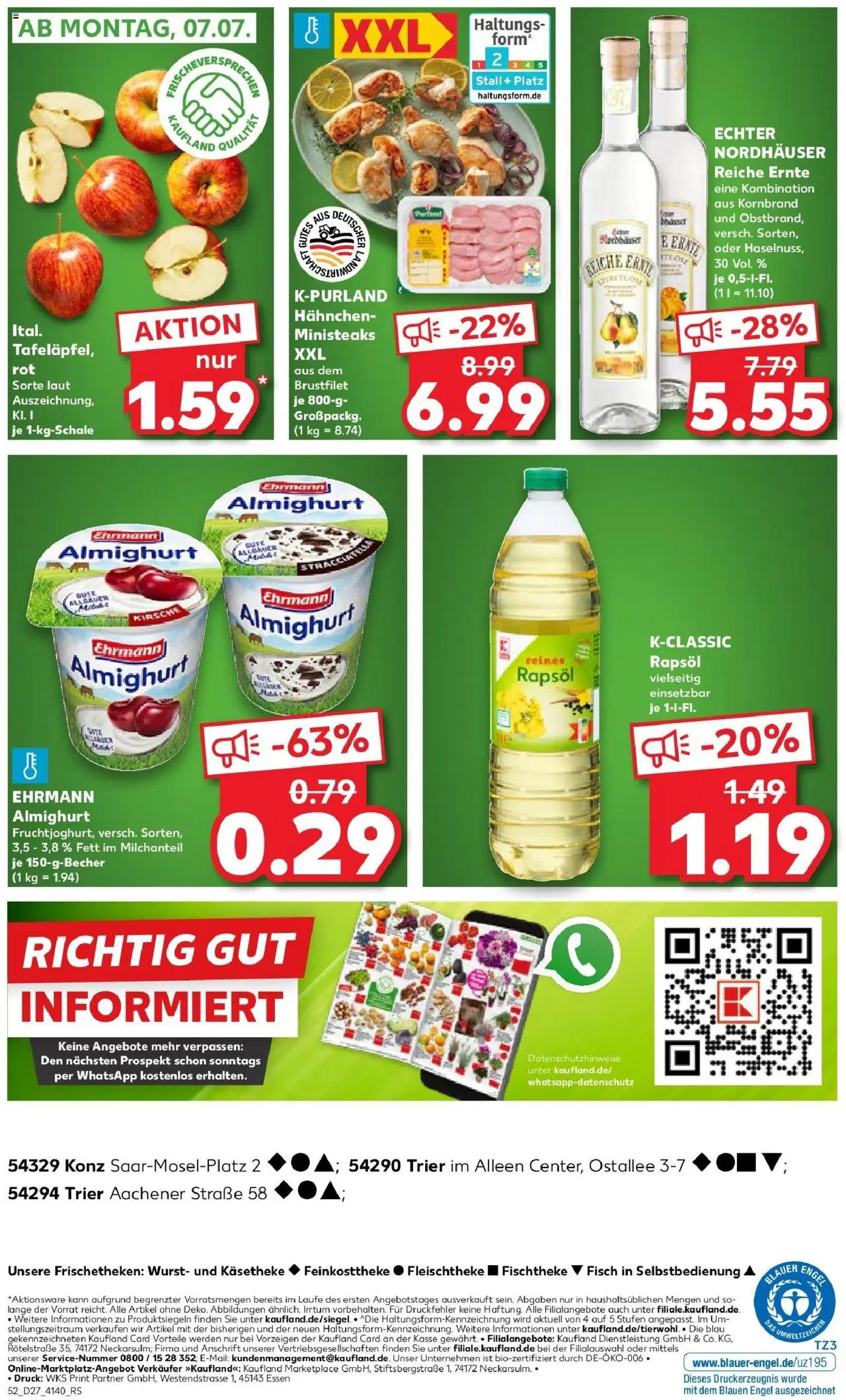 Kaufland prospekt Konz	 - gültig ab dem 03.07.2025 | Seite: 52 | Produkte: Hahnchen, Ehrmann almighurt, Rapsöl, Wurst