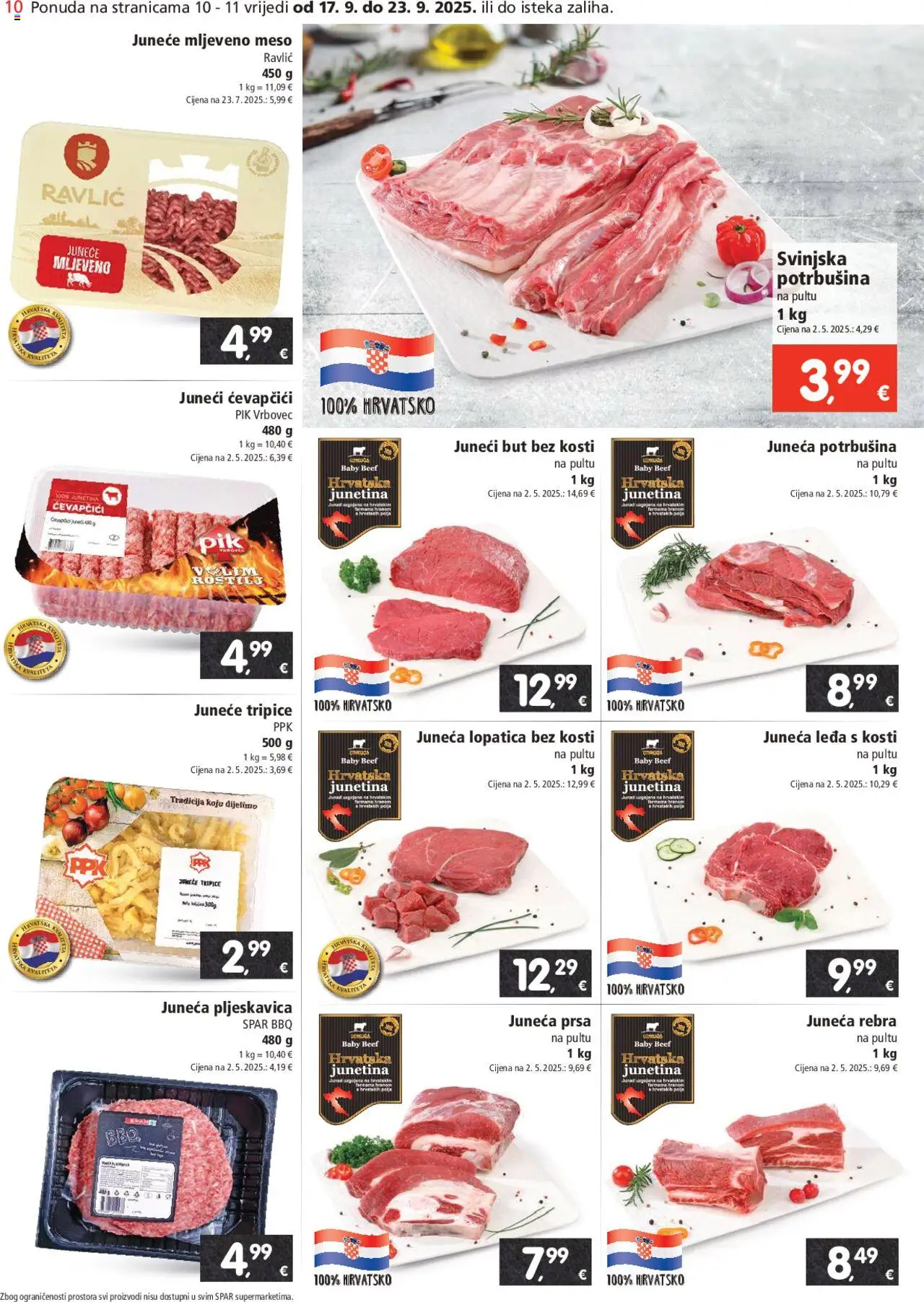 Spar katalog | vrijedi od 17.09.2025 | Stranica: 10 | Proizvodi: Meso, Junetina, Mljeveno meso, Ćevapčići