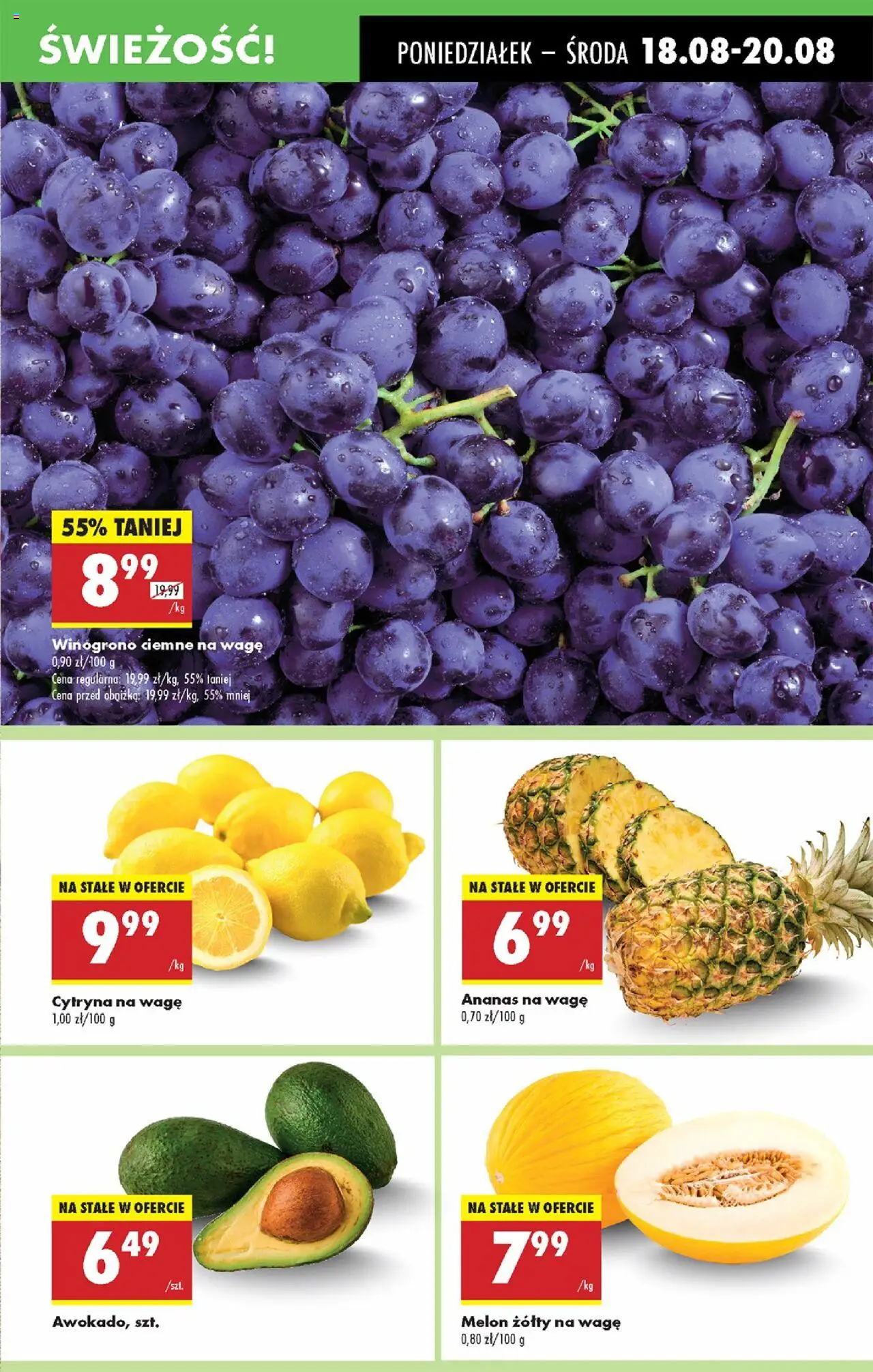 Biedronka gazetka od 18.08.2025 | Strona: 21 | Produkty: Cytryna, Winogrono, Ananas, Awokado