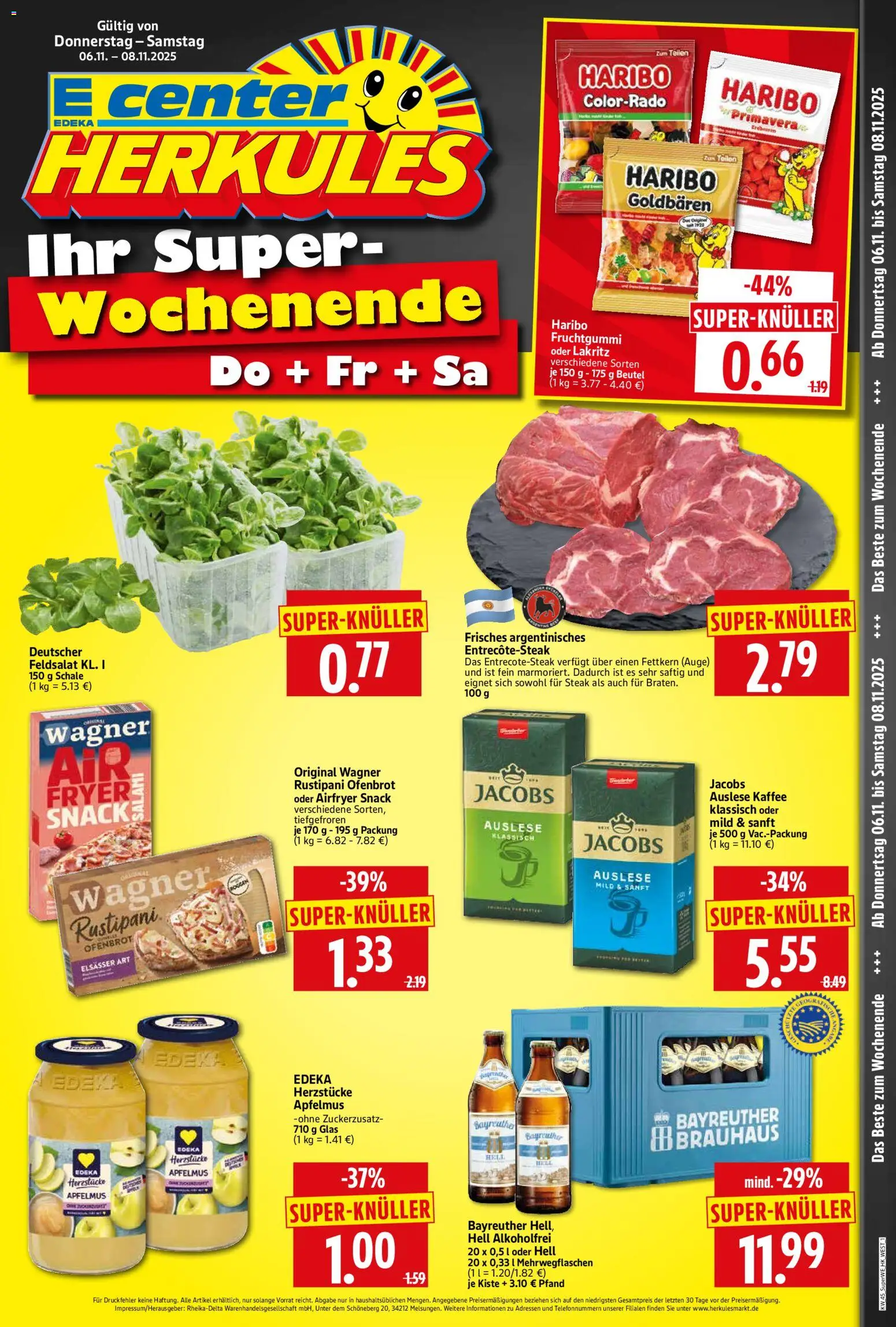 HERKULES Sonderbeilage – gültig ab 06.11.2025 | Seite: 1 | Produkte: Haribo, Kaffee, Salami, Steak