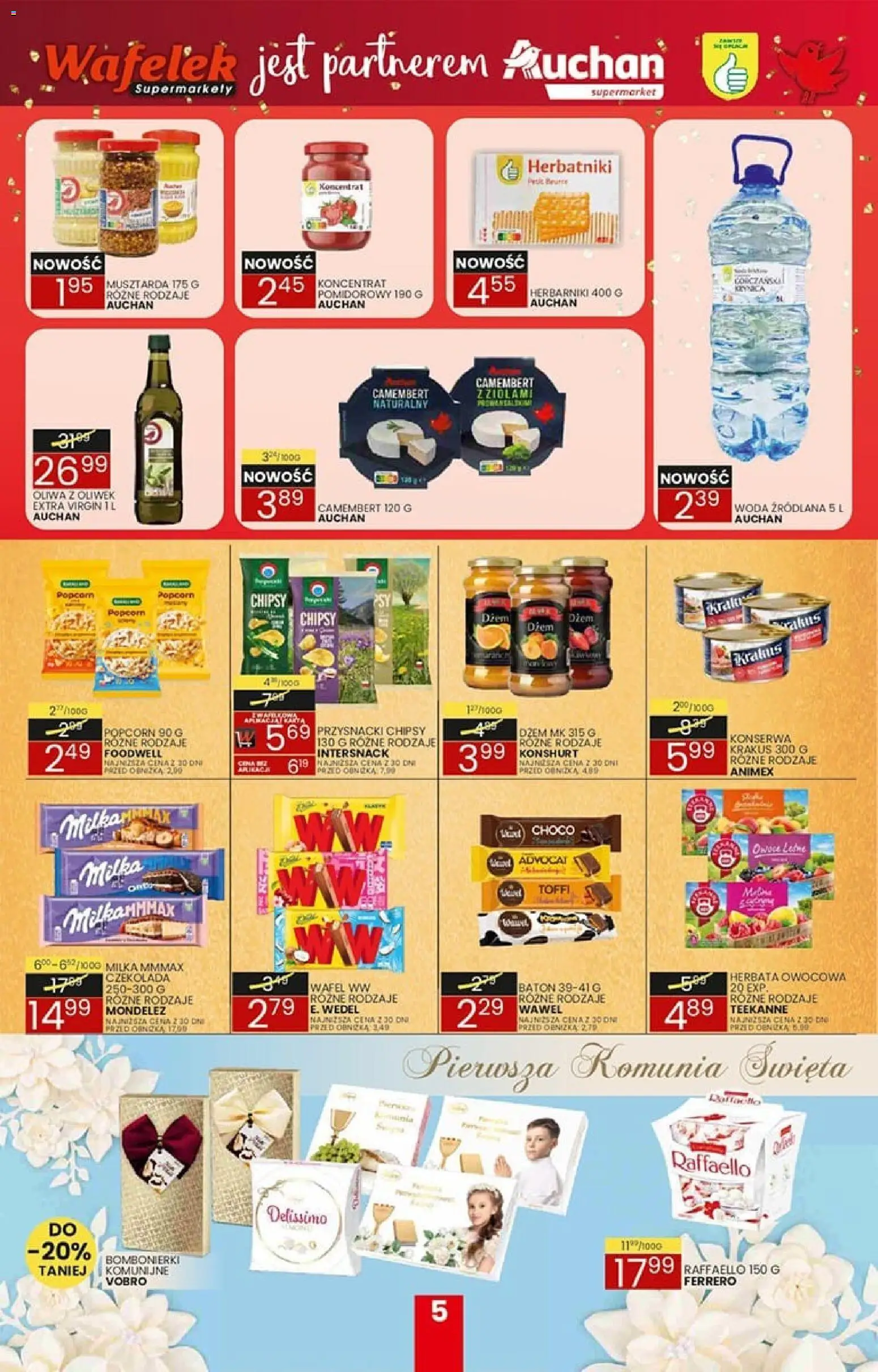 Wafelek gazetka od 20.04.2026 | Strona: 5 | Produkty: Chipsy, Oliwa z oliwek, Herbatniki, Dżem