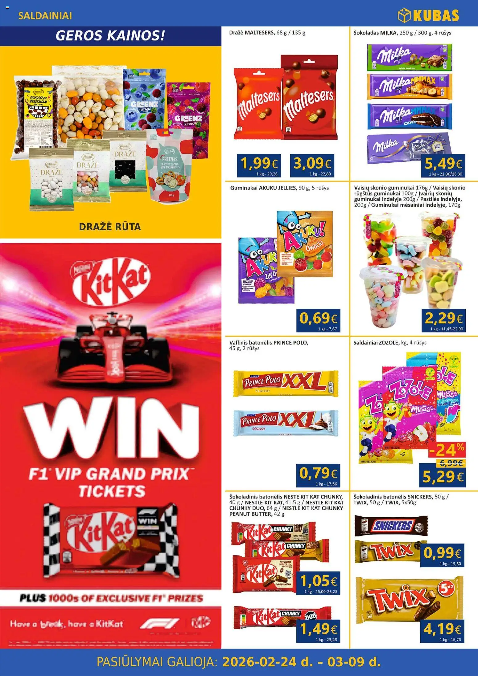 Kubas akcijos nuo 24.02.2026 | Puslapis: 7 | Prekių: Šokoladas, Guminukai, Šokoladinis batonėlis, Saldainiai