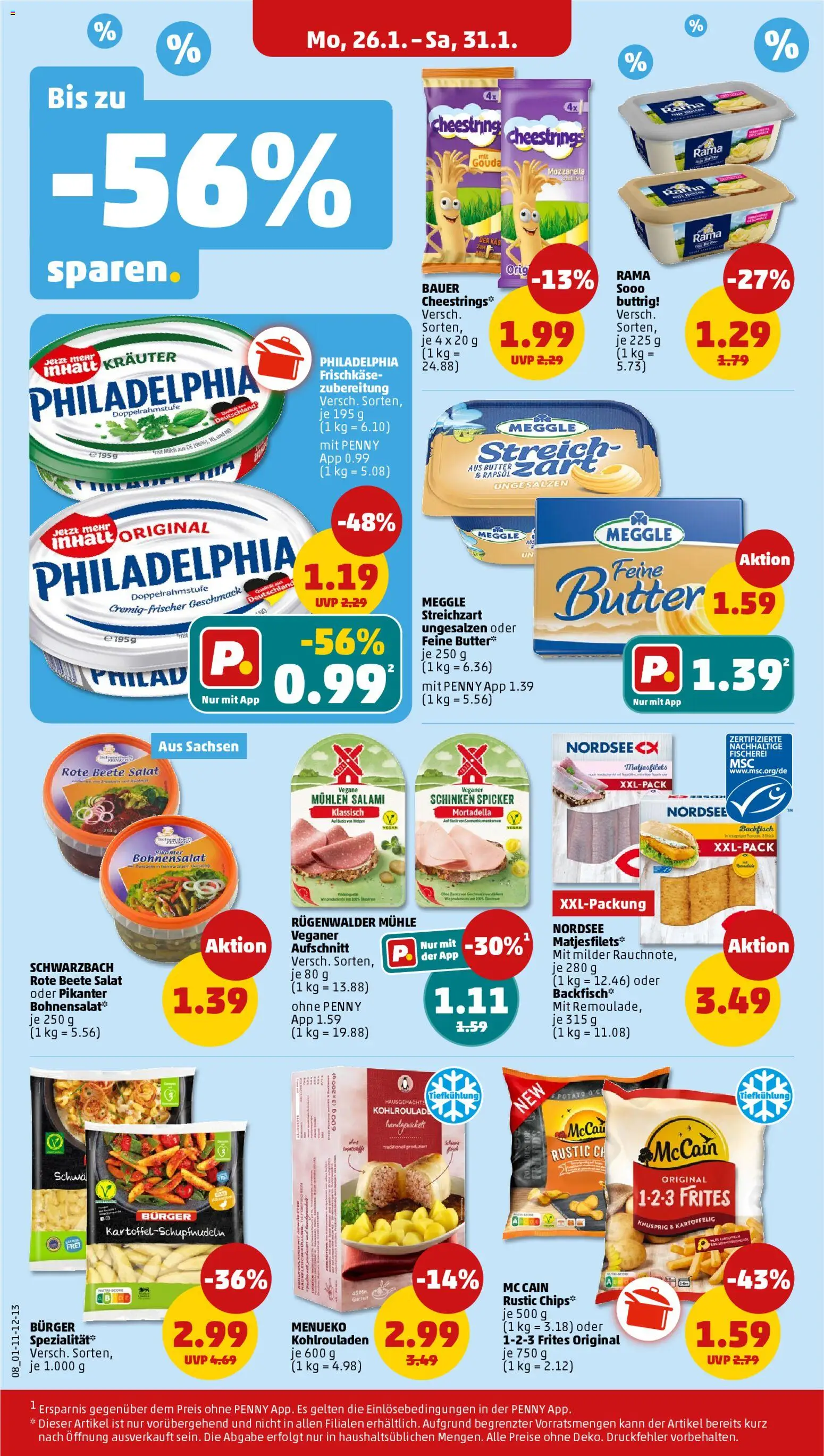 Penny Prospekt 	 – gültig ab 26.01.2026 | Seite: 10 | Produkte: Philadelphia, Burger, McCain, Chips