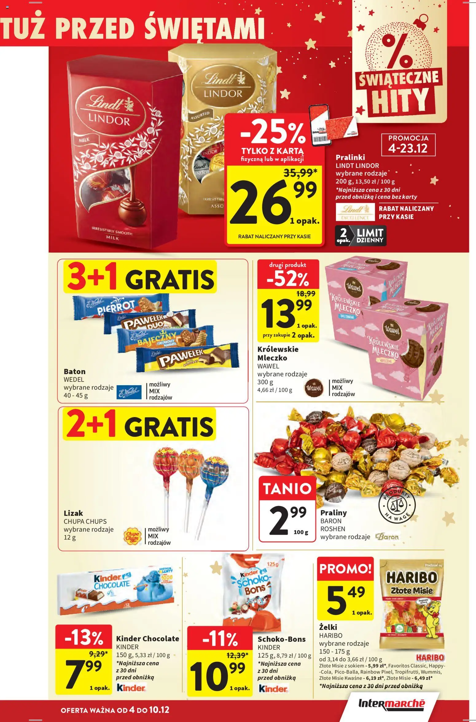Intermarche Gazetka od 04.12.2025 | Strona: 49 | Produkty: Karta, Praliny, Baton, Żelki