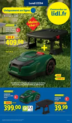 LIDL - Prévisualisation de PARKSIDE Tondeuse robot Smart + Garage, Ensemble tondeuse robot Smart + Garage valide à partir de 23.04.2026 | Page: 57 | Produits: Robot, Tondeuse