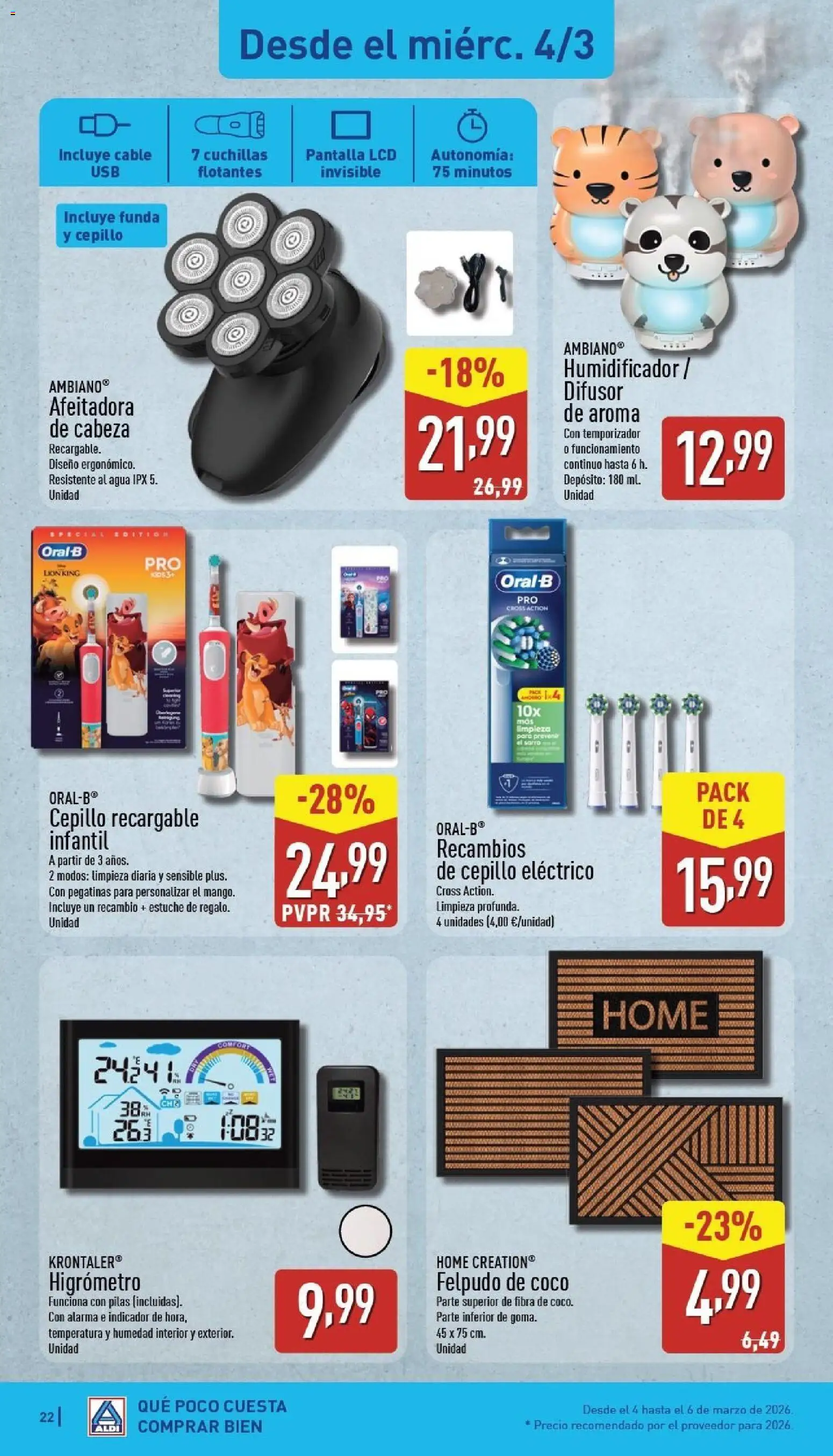 Aldi folleto Baleares │ válido desde el 02.03.2026 | Página: 22 | Productos: Cepillo, Cable, Afeitadora, Funda