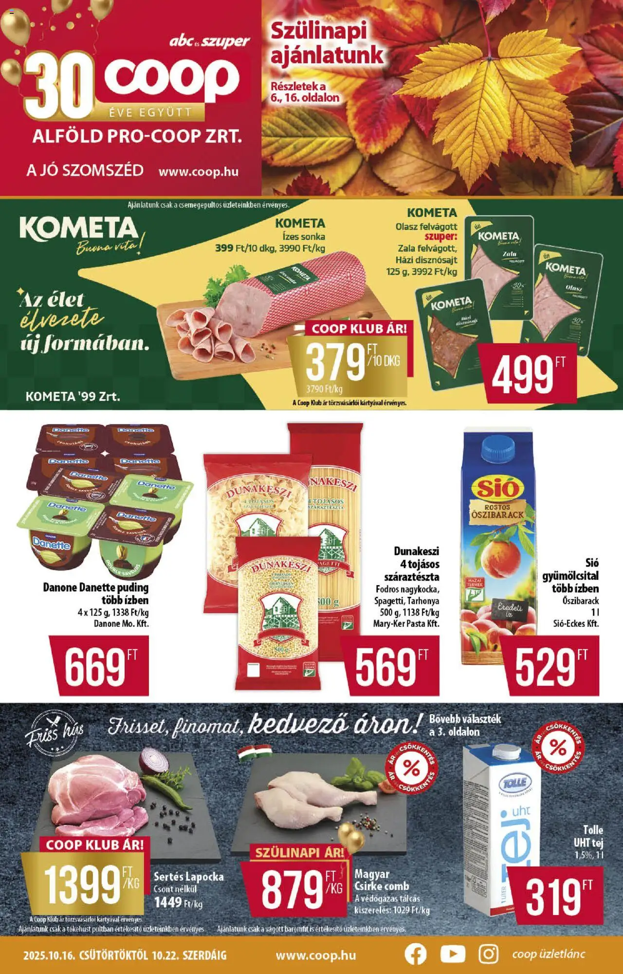 COOP akciós ujság - amely érvényes a következő dátumtól: 16.10.2025 | Oldal: 1 | Termékek: Gyümölcsital, Hús, Tarhonya, Tej
