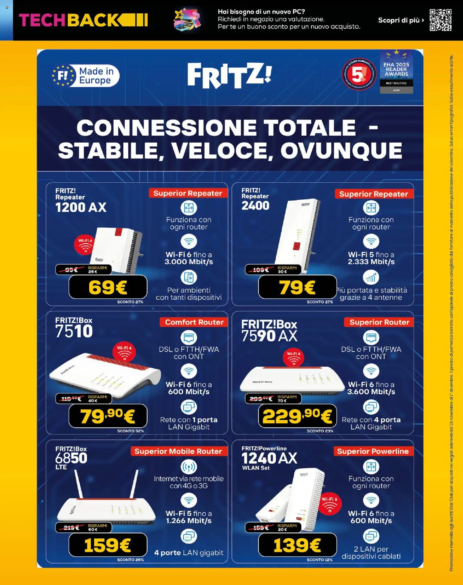 Volantino Euronics del 13.11.2025 | Pagina: 15 | Prodotti: Router, Mobile, Tè, PC