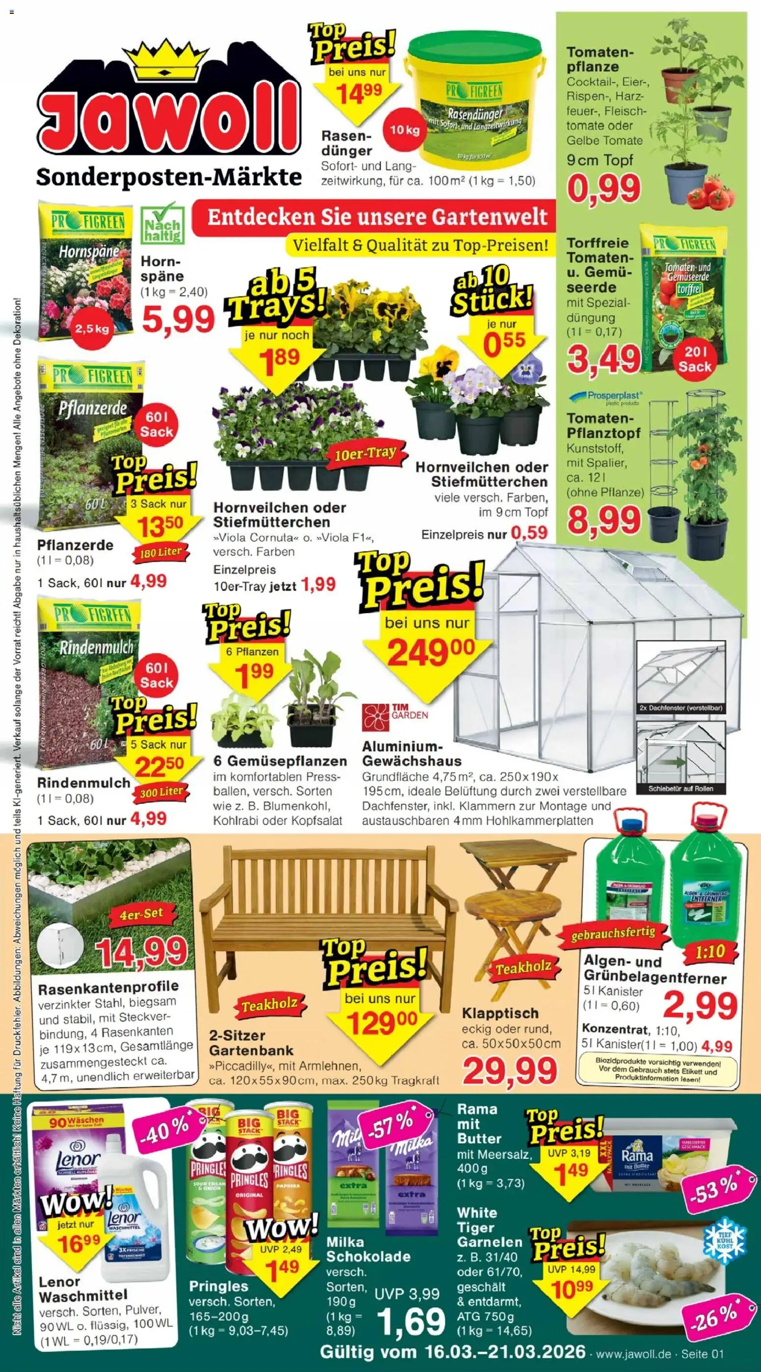 Jawoll Prospekt 	 – gültig ab 16.03.2026 | Seite: 1 | Produkte: Pflanzerde, Stiefmutterchen, Butter, Paprika
