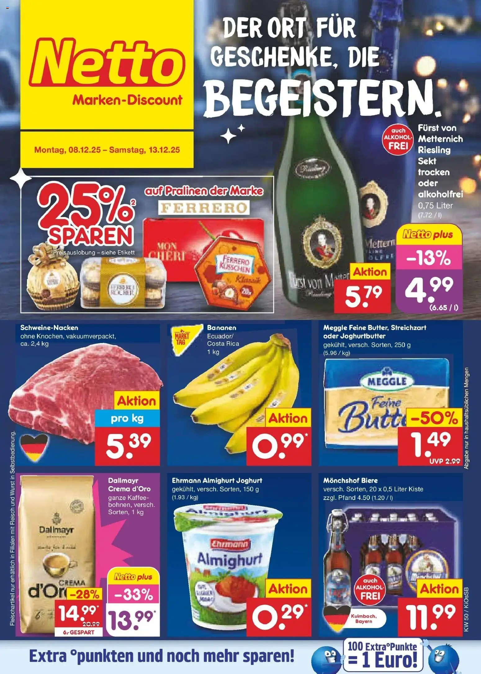 Netto Marken-Discount - Netto: Wochenangebote – gültig ab 07.12.2025 | Seite: 1 | Produkte: Sekt, Schweinenacken, Bananen, Fleisch