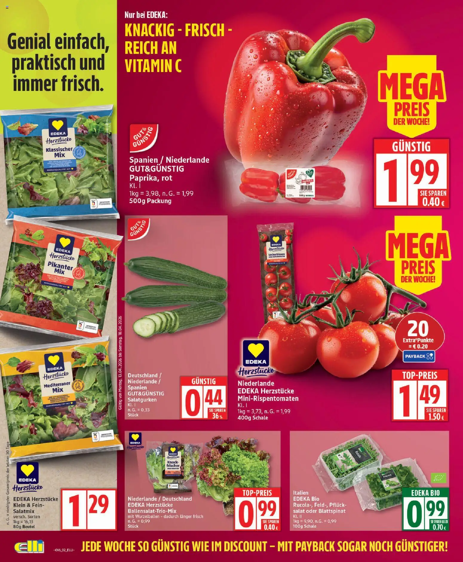Elli Markt Prospekt 	 – gültig ab 13.04.2026 | Seite: 2 | Produkte: Paprika, Salat